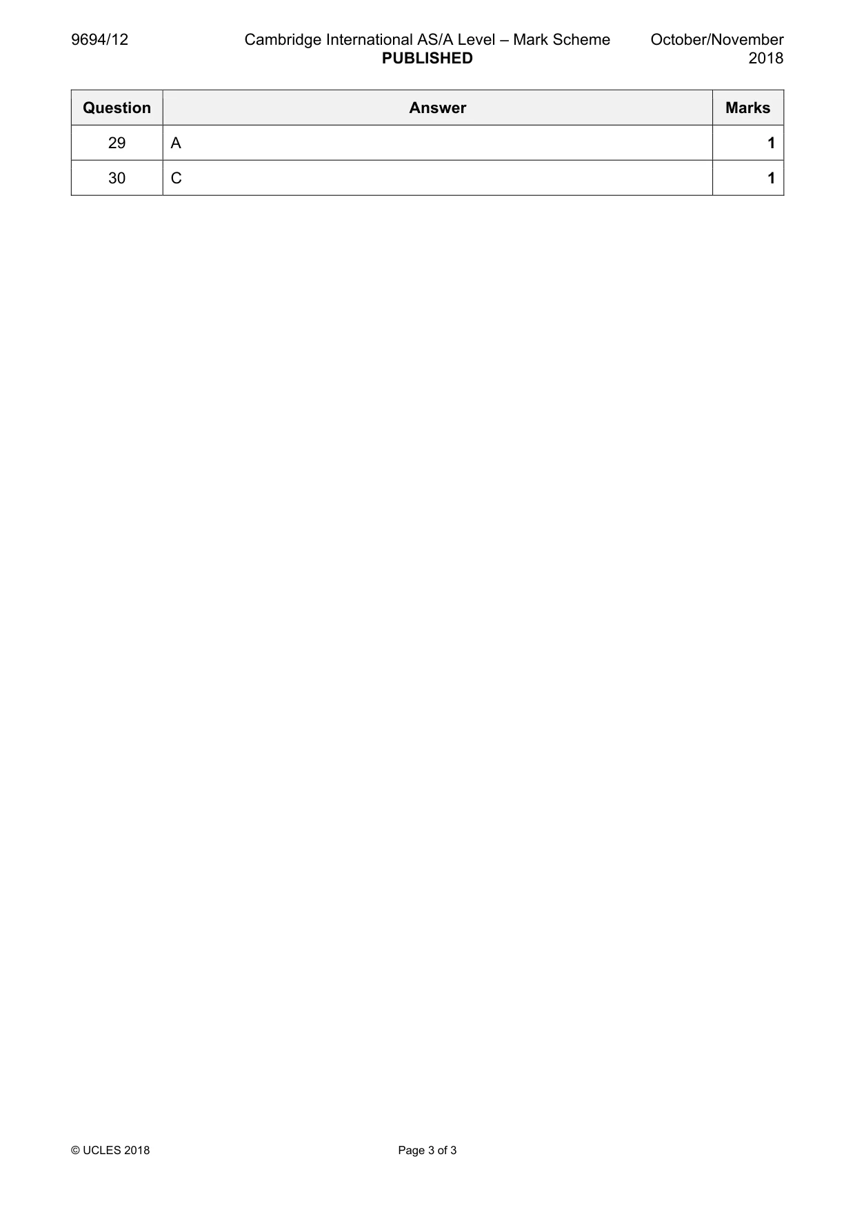 Mark scheme, page 3 of 3