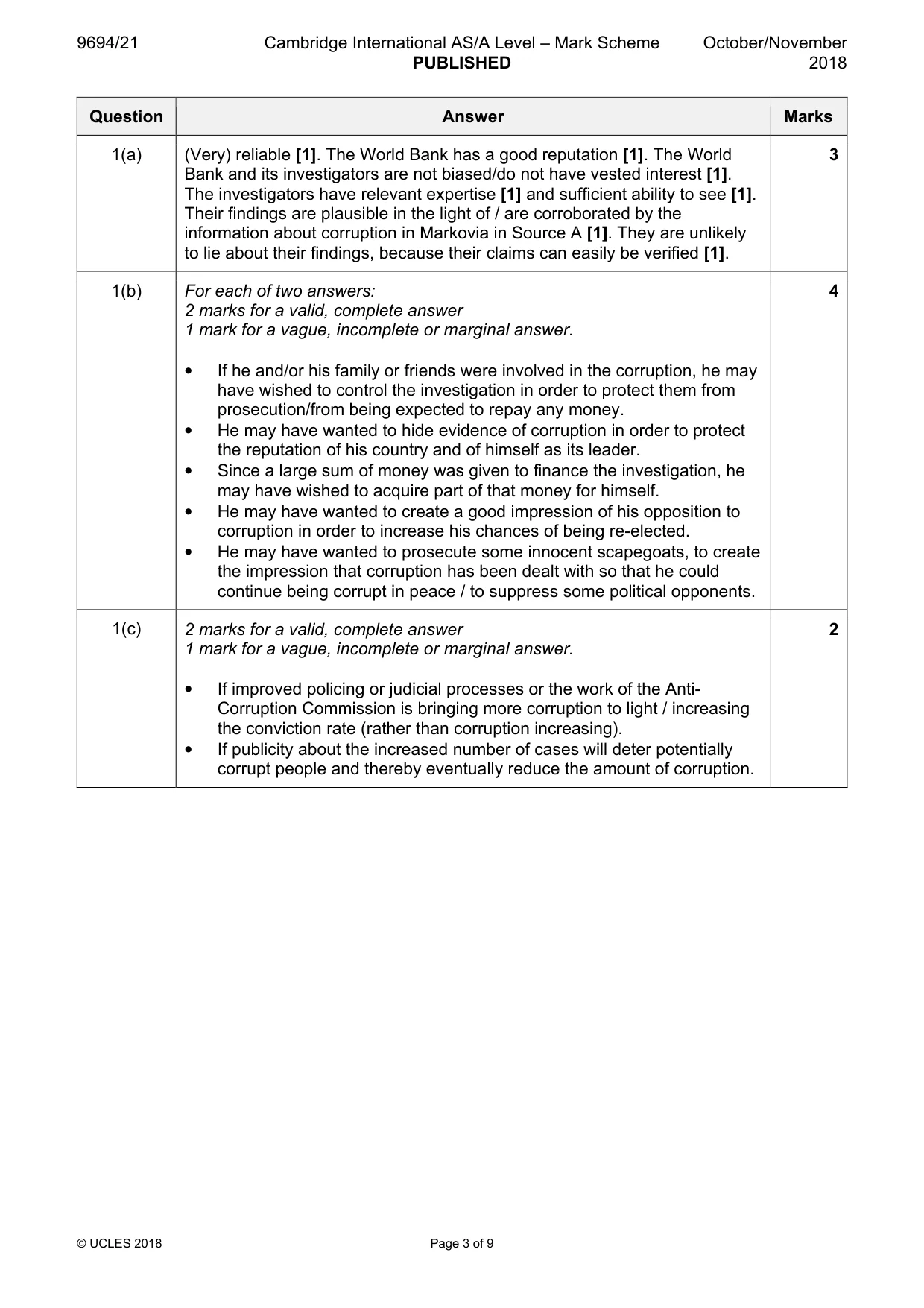 Mark scheme, page 3 of 9