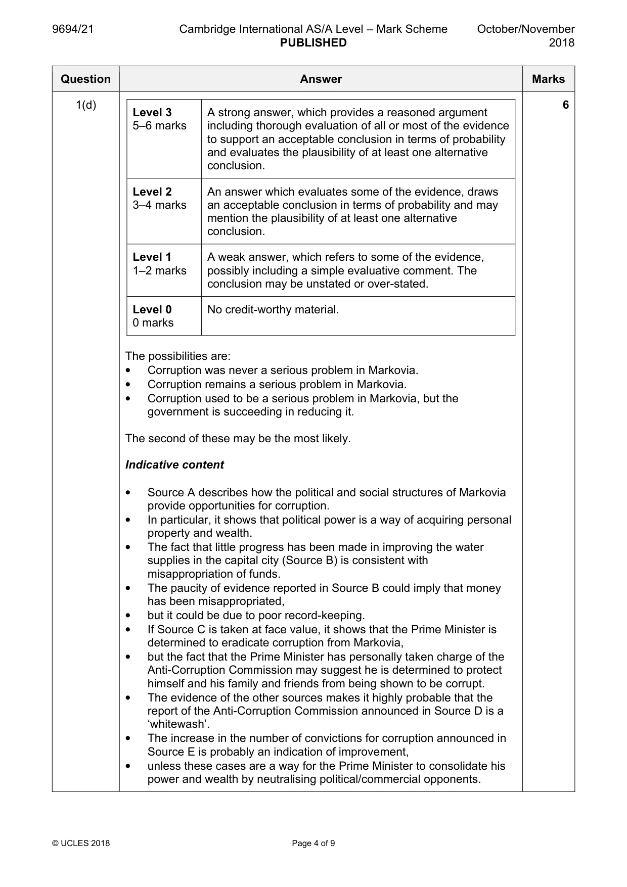Mark scheme, page 4 of 9