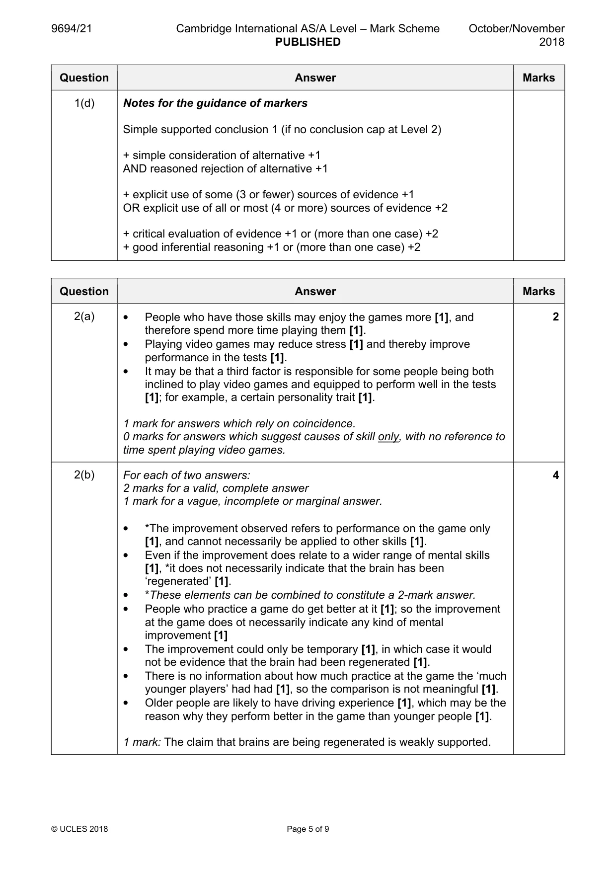 Mark scheme, page 5 of 9