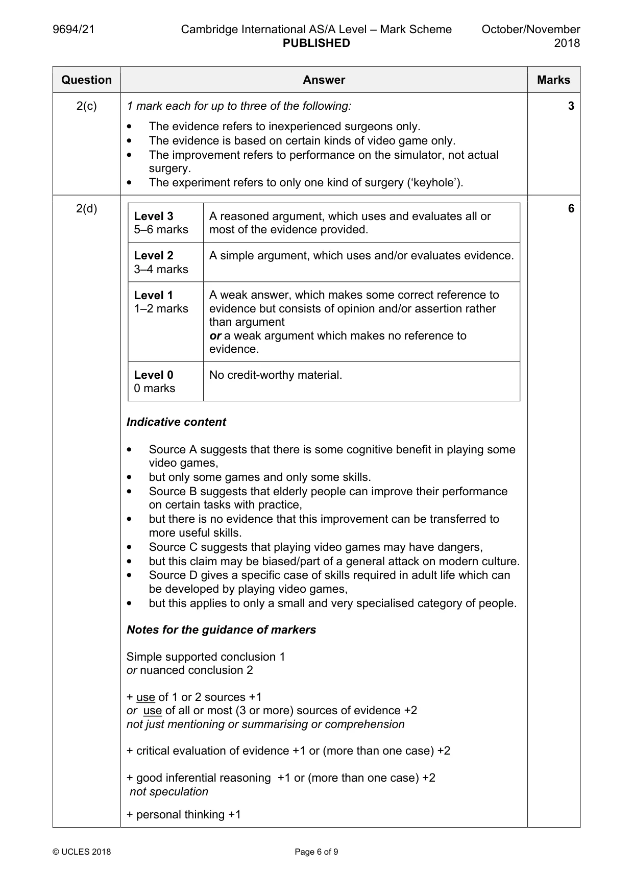 Mark scheme, page 6 of 9