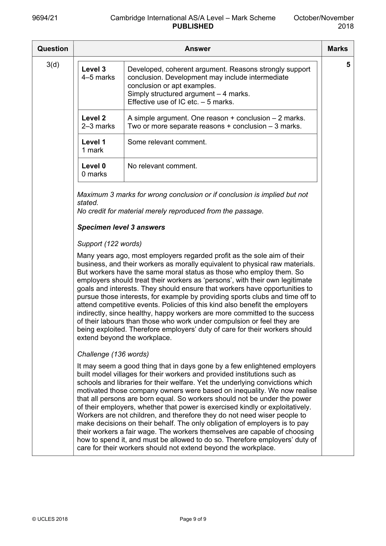 Mark scheme, page 9 of 9