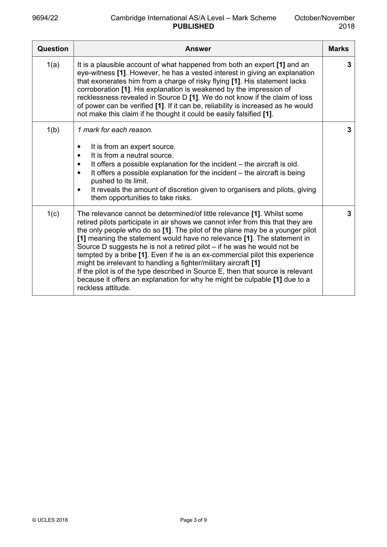 Mark scheme, page 3 of 9