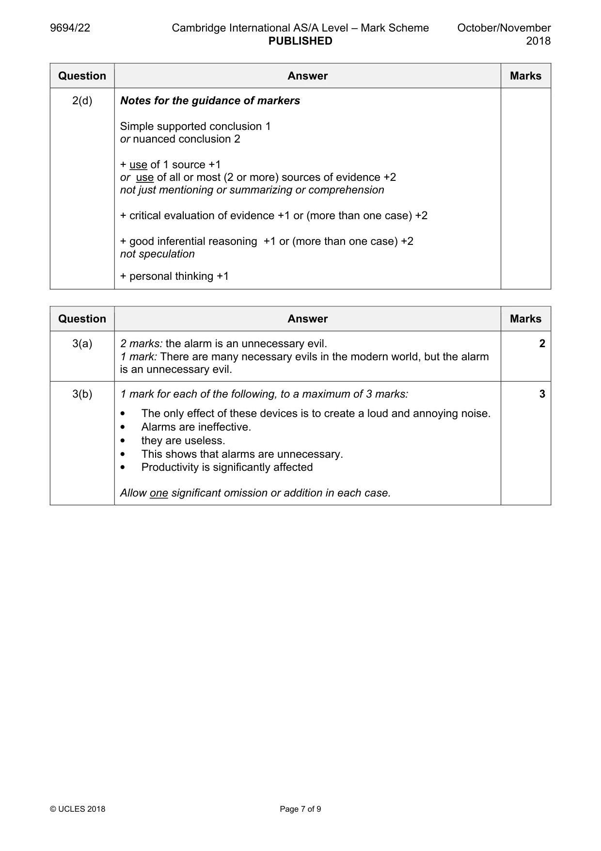 Mark scheme, page 7 of 9