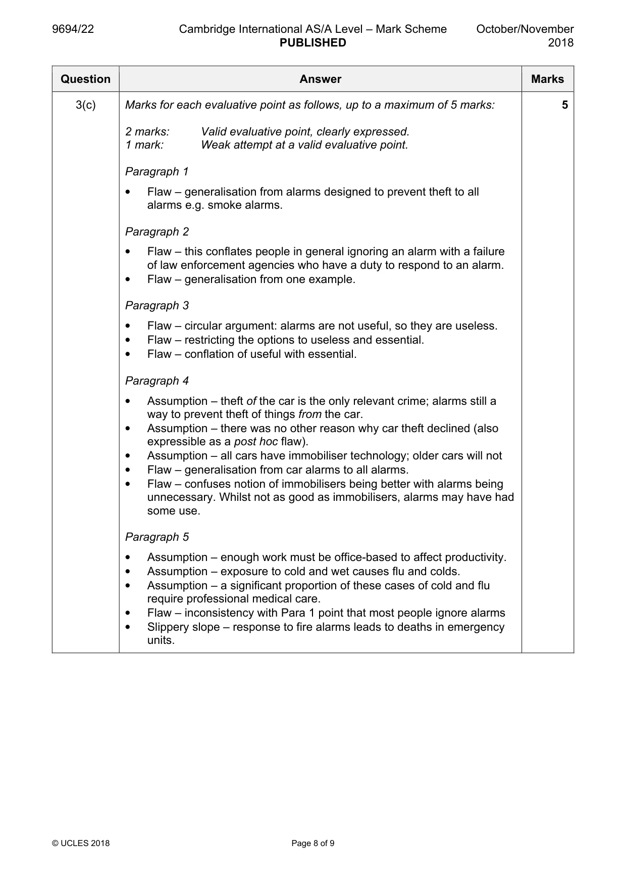Mark scheme, page 8 of 9