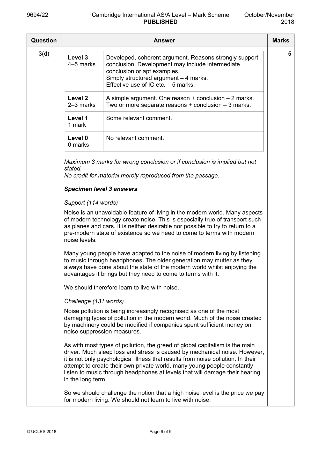 Mark scheme, page 9 of 9