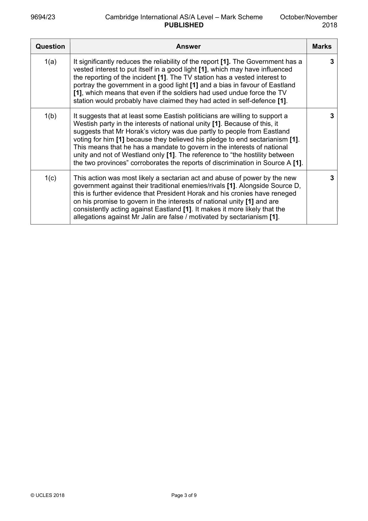 Mark scheme, page 3 of 9