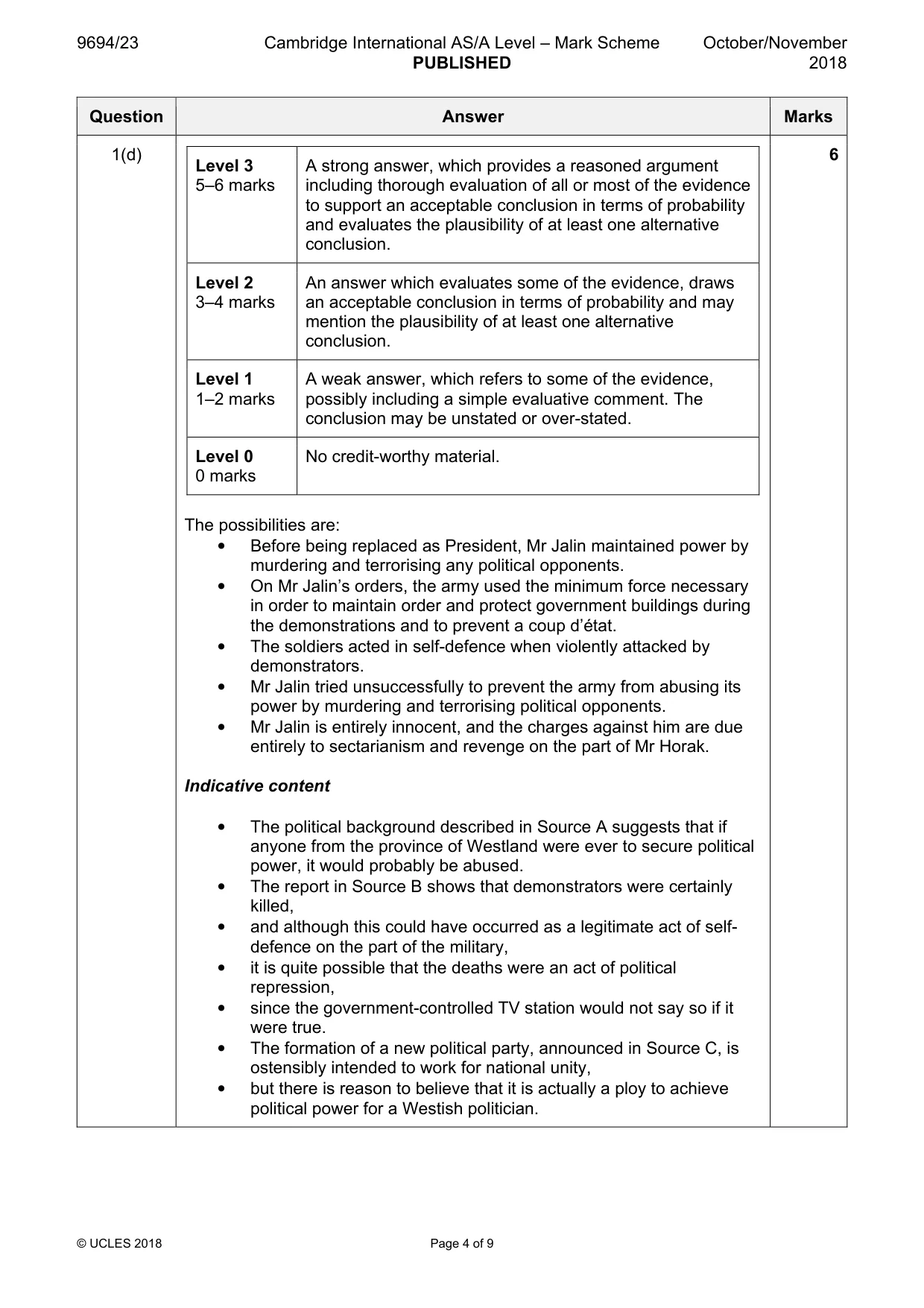 Mark scheme, page 4 of 9