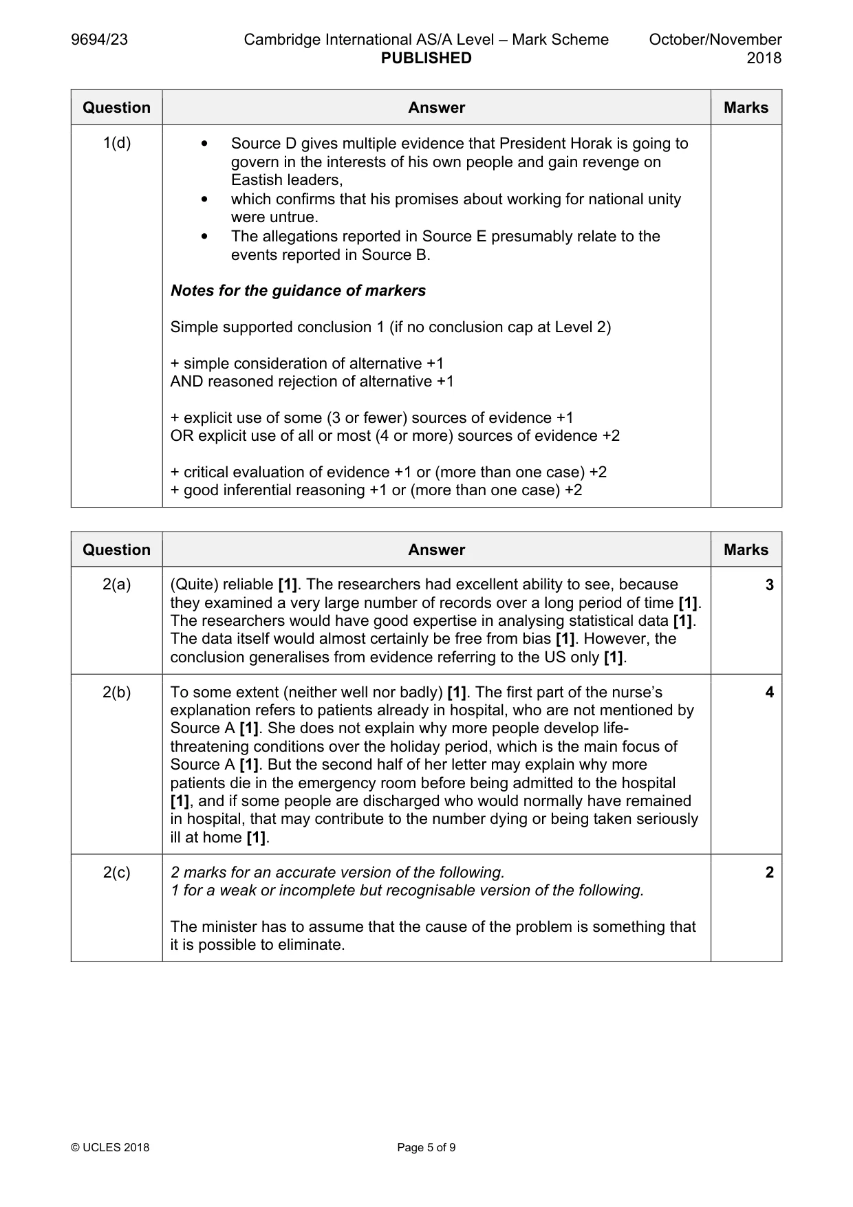 Mark scheme, page 5 of 9
