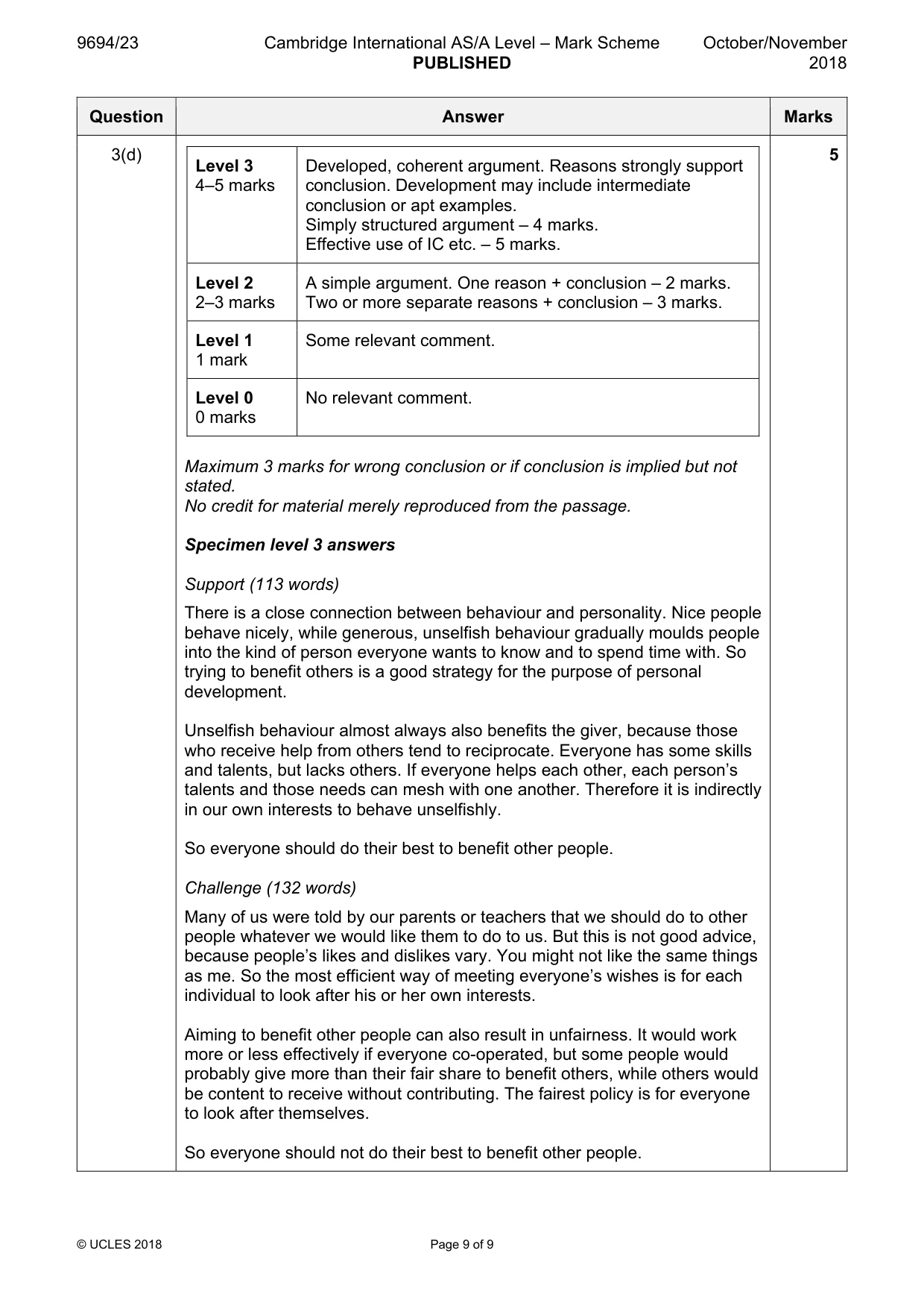 Mark scheme, page 9 of 9
