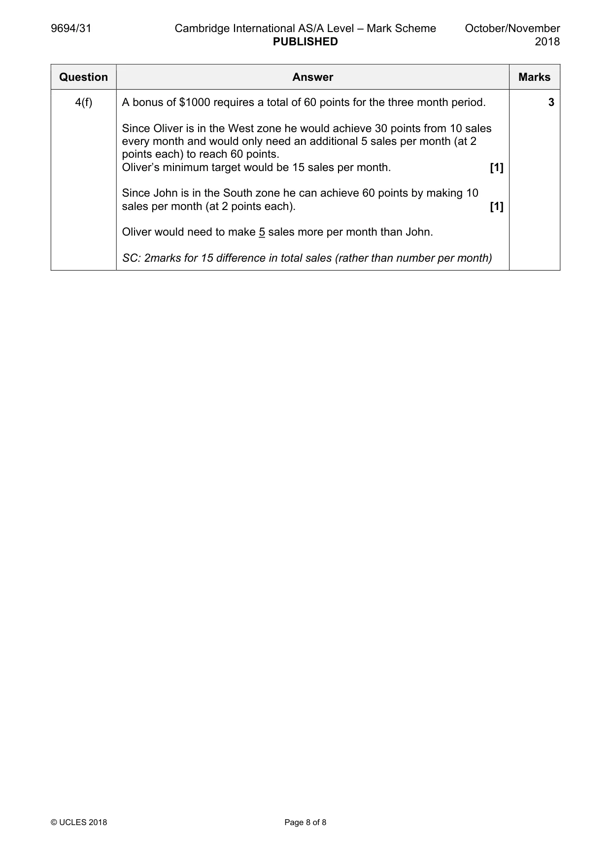 Mark scheme, page 8 of 8
