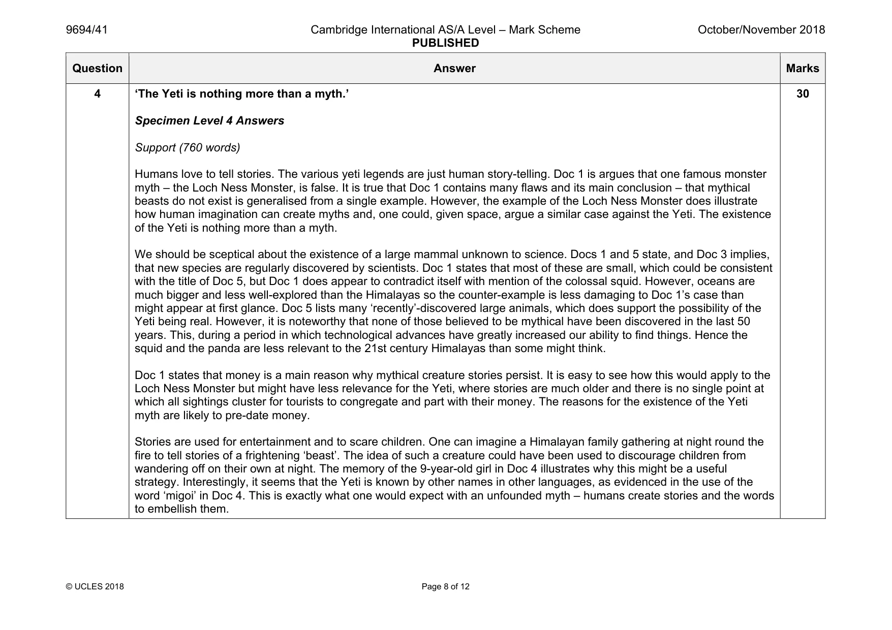 Mark scheme, page 8 of 12
