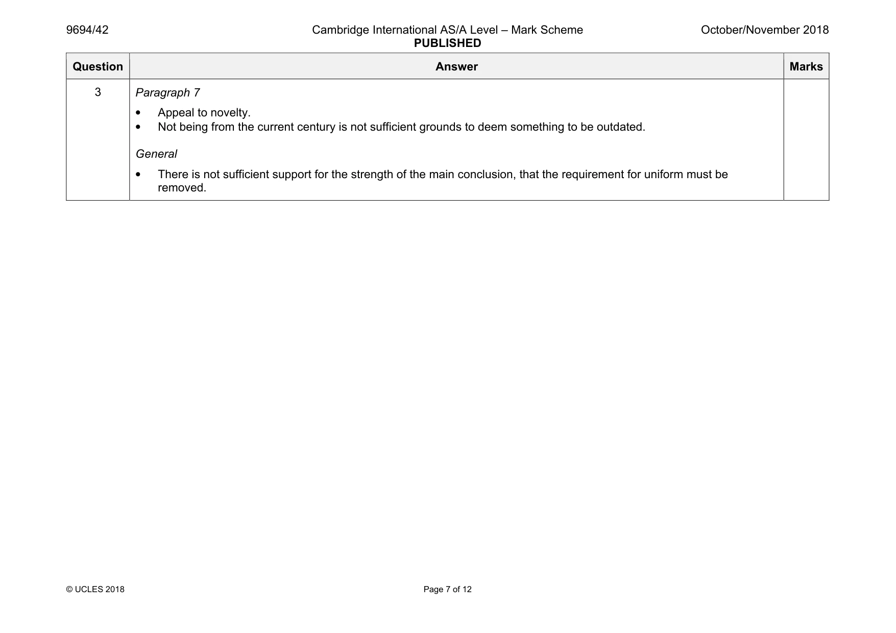Mark scheme, page 7 of 12