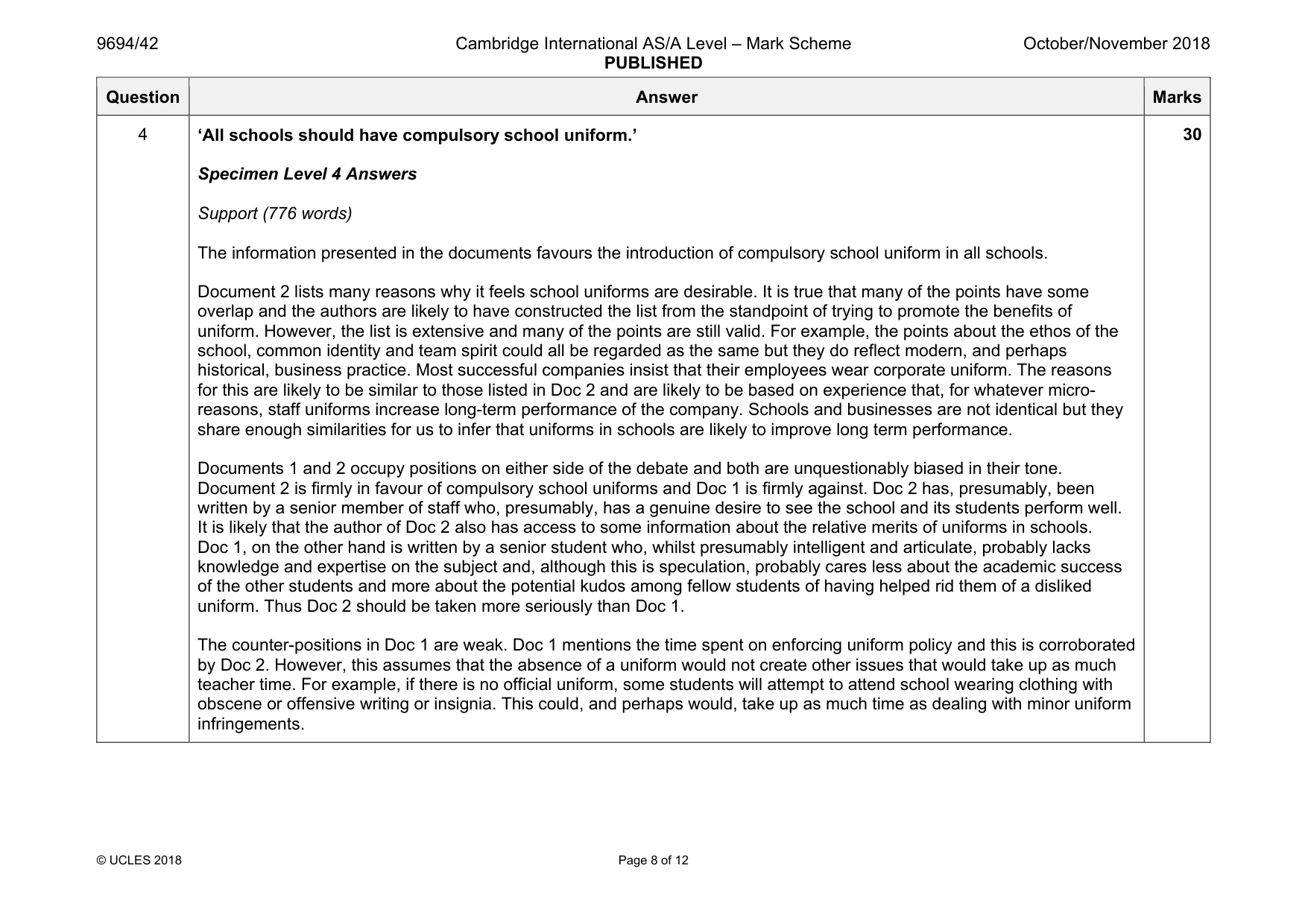Mark scheme, page 8 of 12
