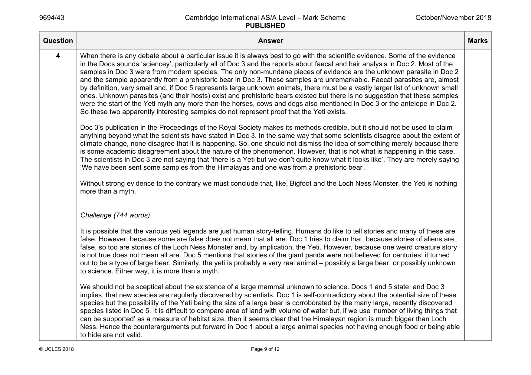 Mark scheme, page 9 of 12