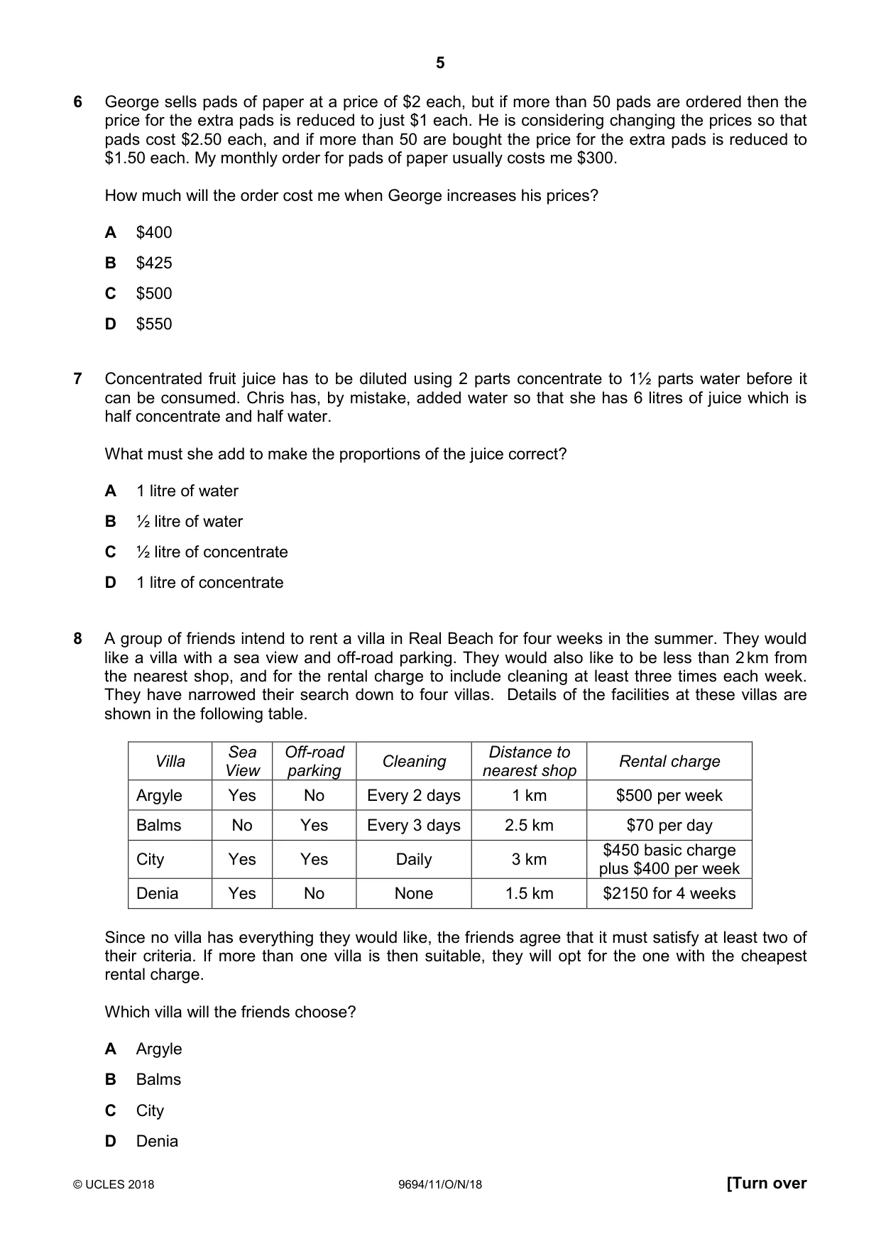 Cambridge A Level Thinking Skills 9694 2018 Oct/Nov Paper 1 · Variant 1 question paper, page 5 of 16