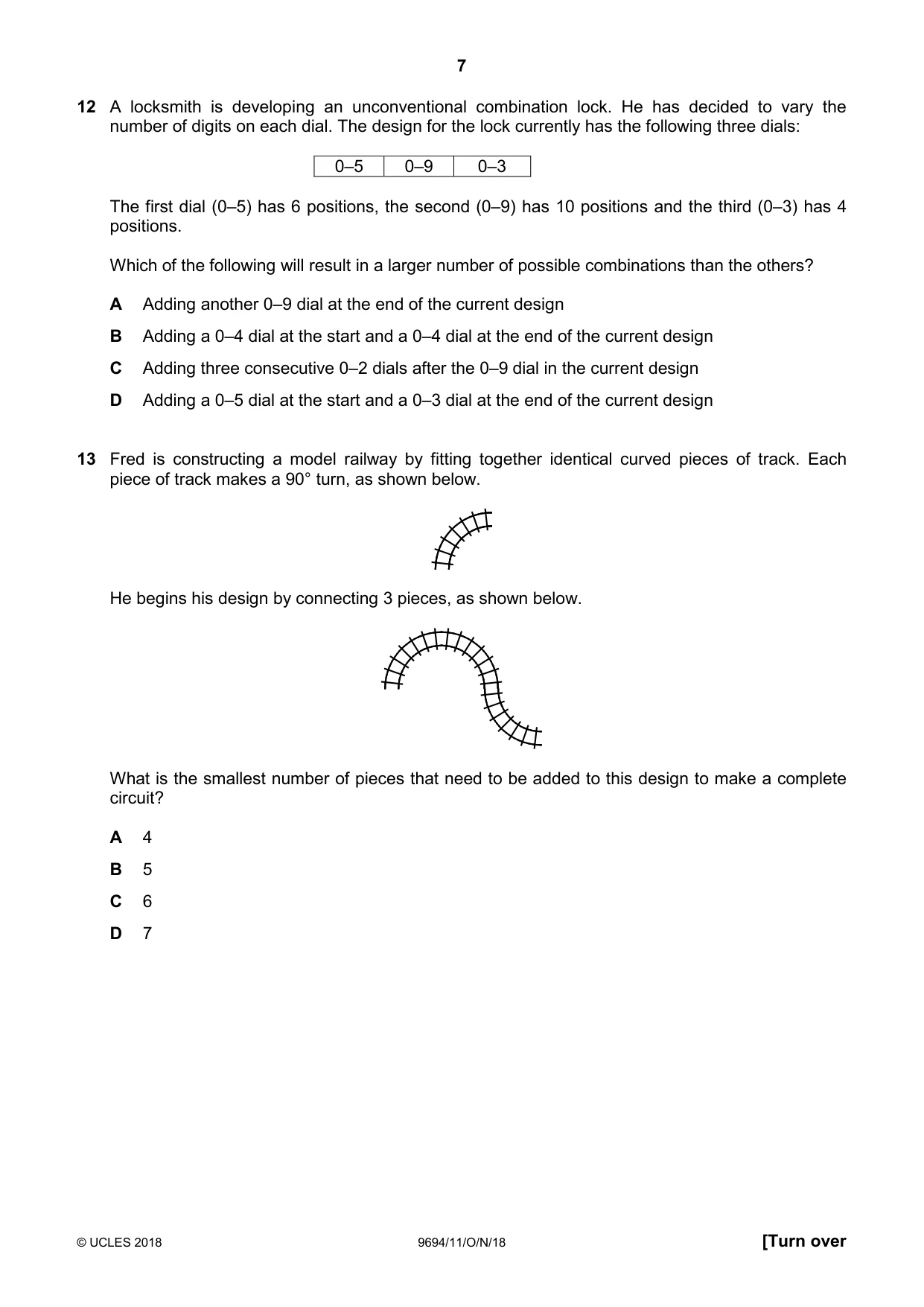 Cambridge A Level Thinking Skills 9694 2018 Oct/Nov Paper 1 · Variant 1 question paper, page 7 of 16