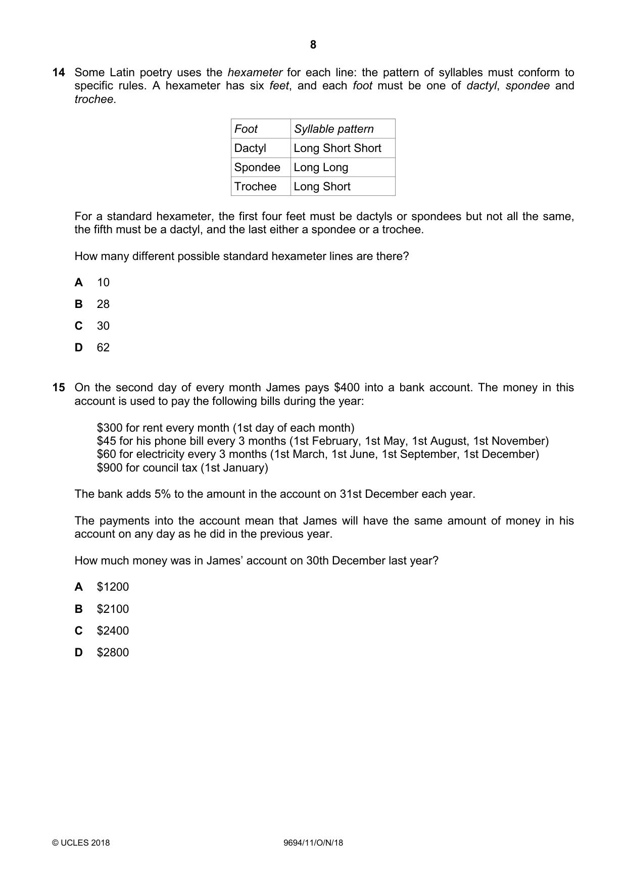 Cambridge A Level Thinking Skills 9694 2018 Oct/Nov Paper 1 · Variant 1 question paper, page 8 of 16