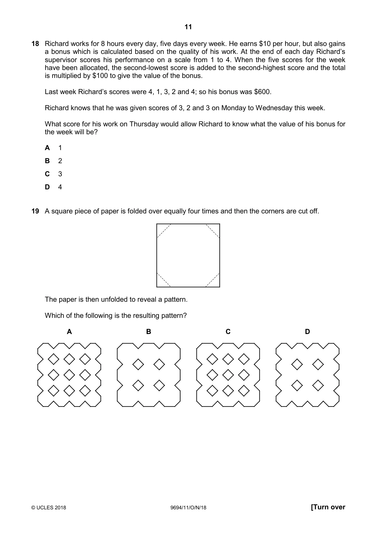 Cambridge A Level Thinking Skills 9694 2018 Oct/Nov Paper 1 · Variant 1 question paper, page 11 of 16