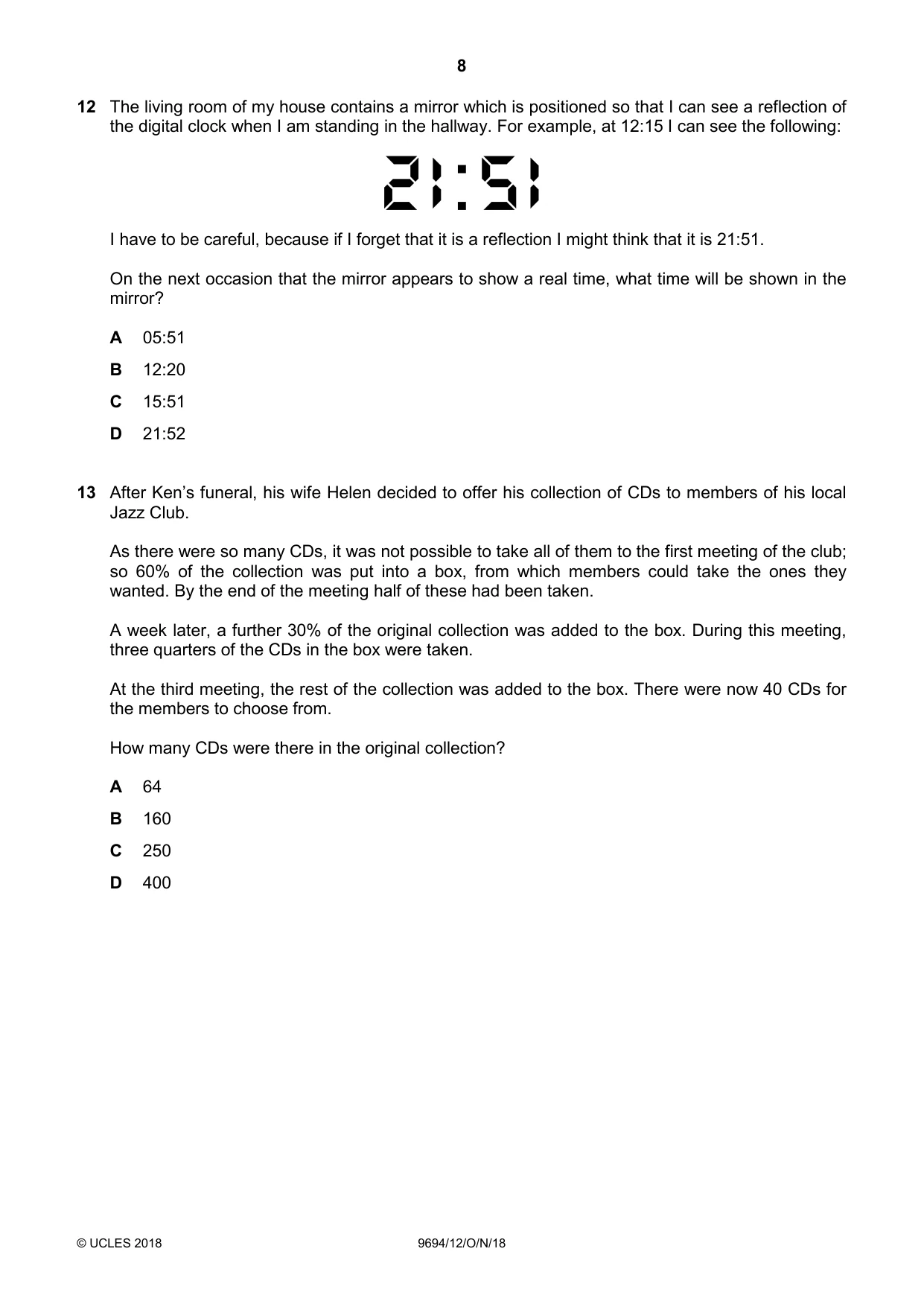Cambridge A Level Thinking Skills 9694 2018 Oct/Nov Paper 1 · Variant 2 question paper, page 8 of 16