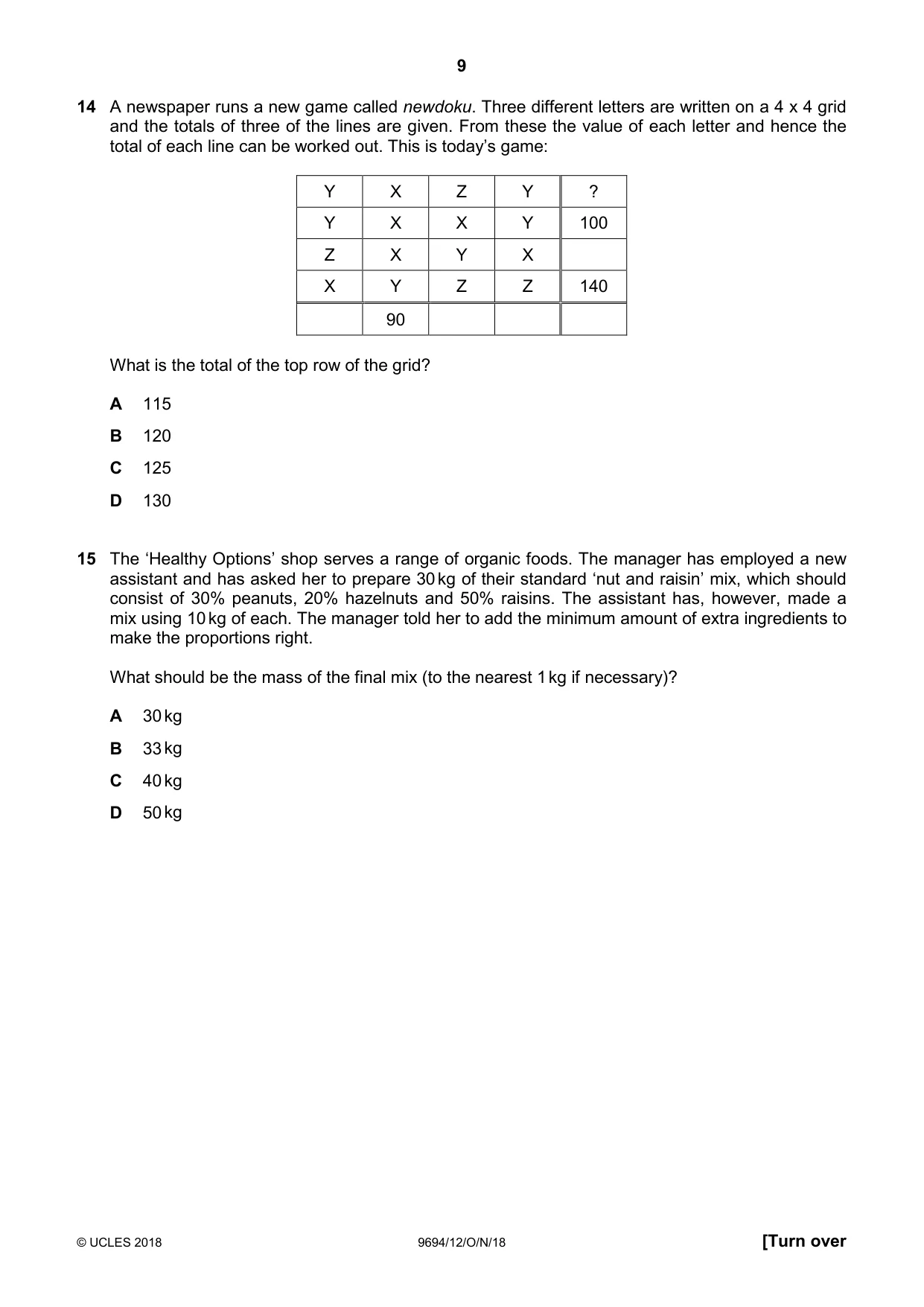 Cambridge A Level Thinking Skills 9694 2018 Oct/Nov Paper 1 · Variant 2 question paper, page 9 of 16