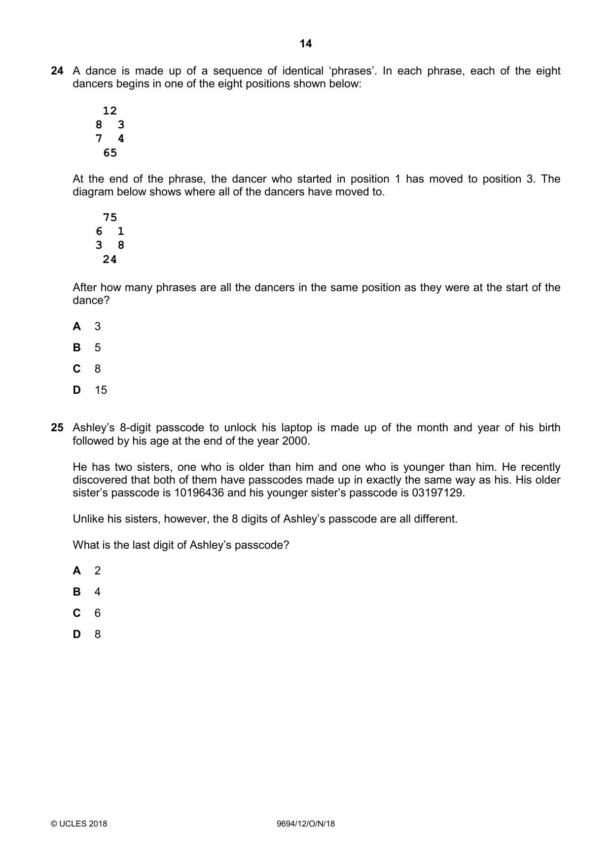 Cambridge A Level Thinking Skills 9694 2018 Oct/Nov Paper 1 · Variant 2 question paper, page 14 of 16