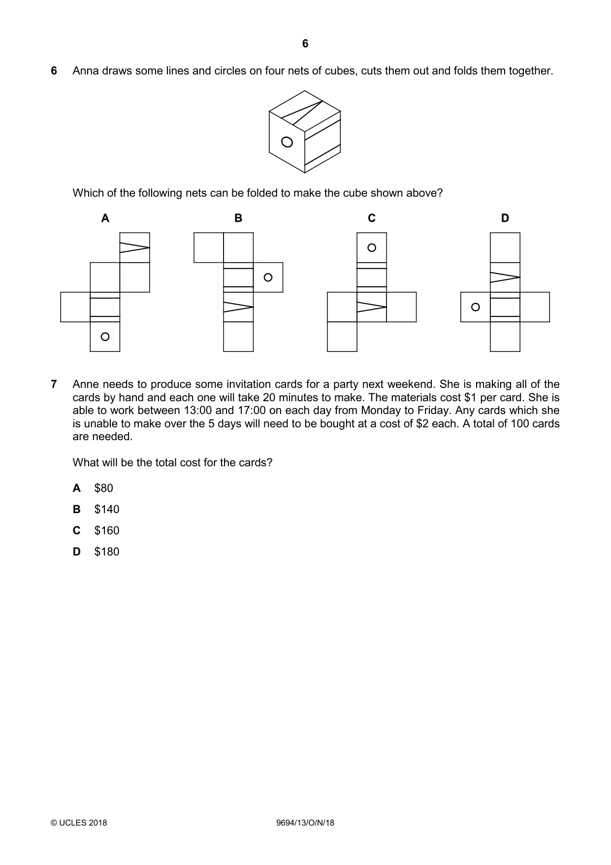 Cambridge A Level Thinking Skills 9694 2018 Oct/Nov Paper 1 · Variant 3 question paper, page 6 of 20