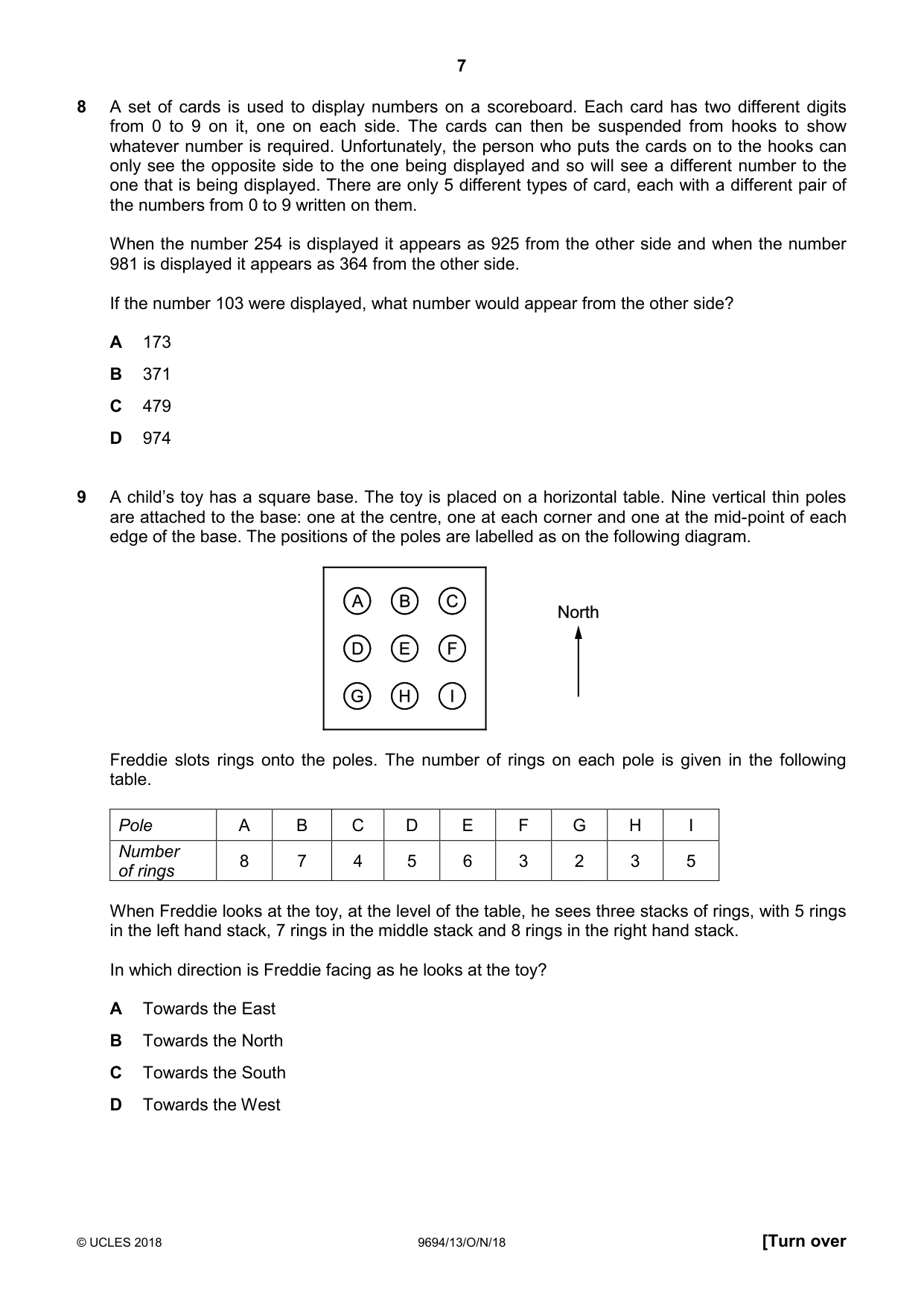 Cambridge A Level Thinking Skills 9694 2018 Oct/Nov Paper 1 · Variant 3 question paper, page 7 of 20