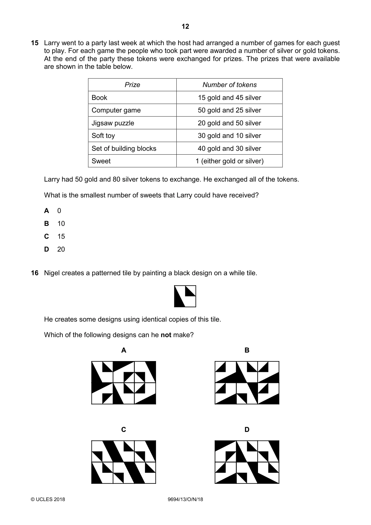 Cambridge A Level Thinking Skills 9694 2018 Oct/Nov Paper 1 · Variant 3 question paper, page 12 of 20
