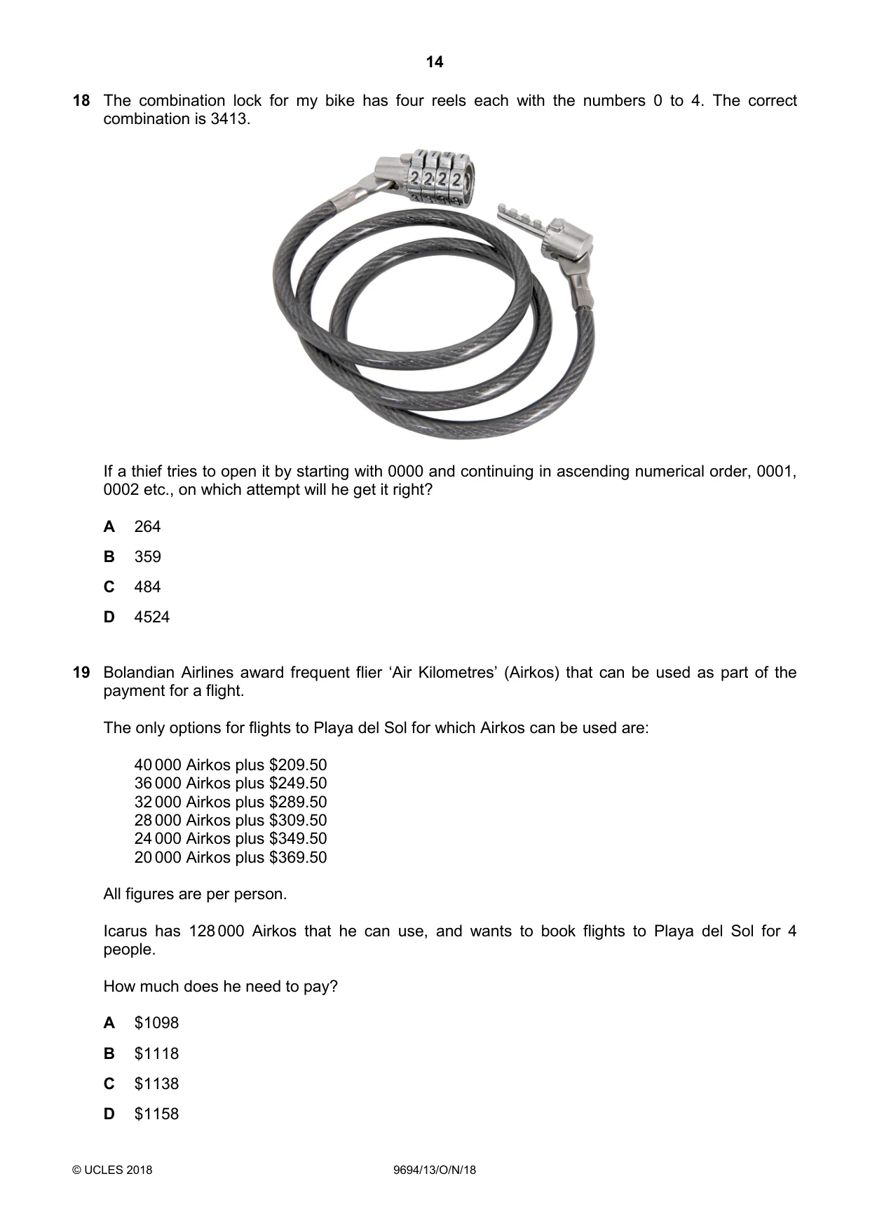 Cambridge A Level Thinking Skills 9694 2018 Oct/Nov Paper 1 · Variant 3 question paper, page 14 of 20