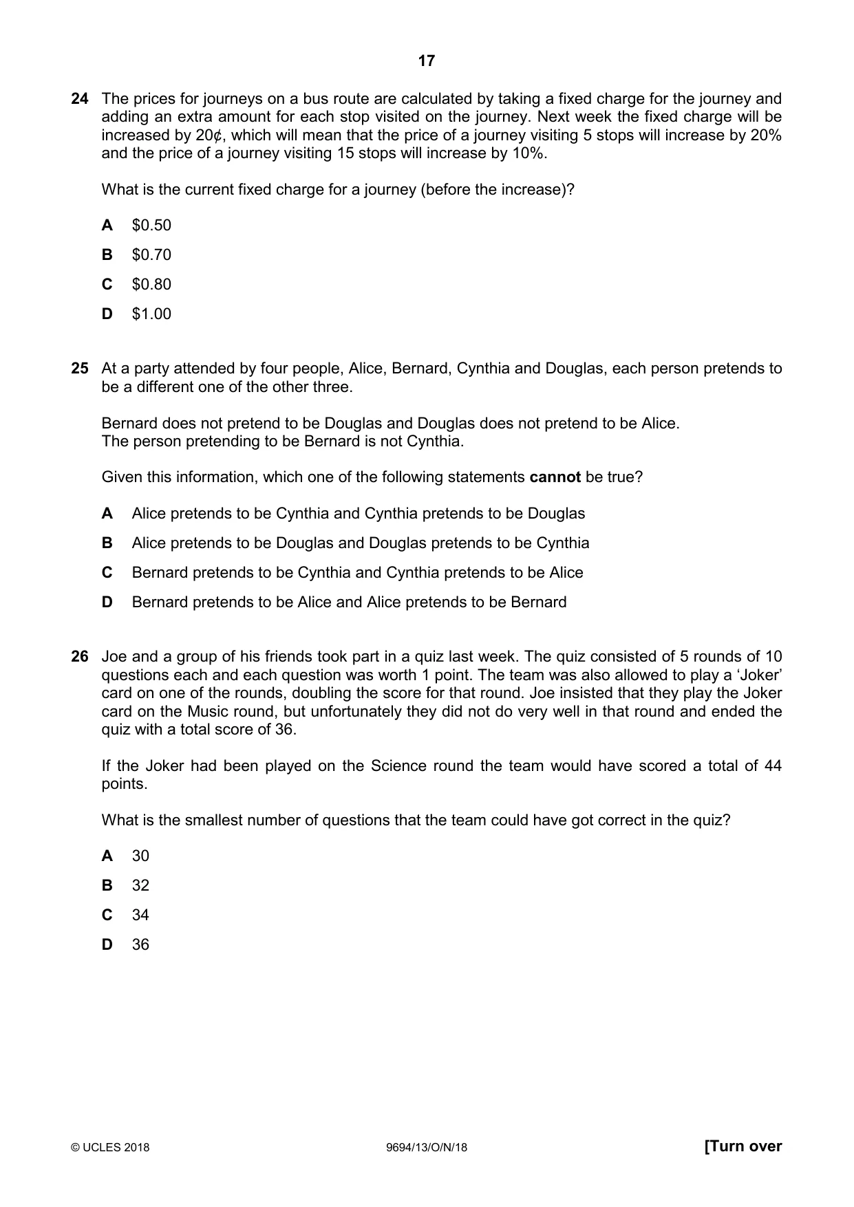 Cambridge A Level Thinking Skills 9694 2018 Oct/Nov Paper 1 · Variant 3 question paper, page 17 of 20