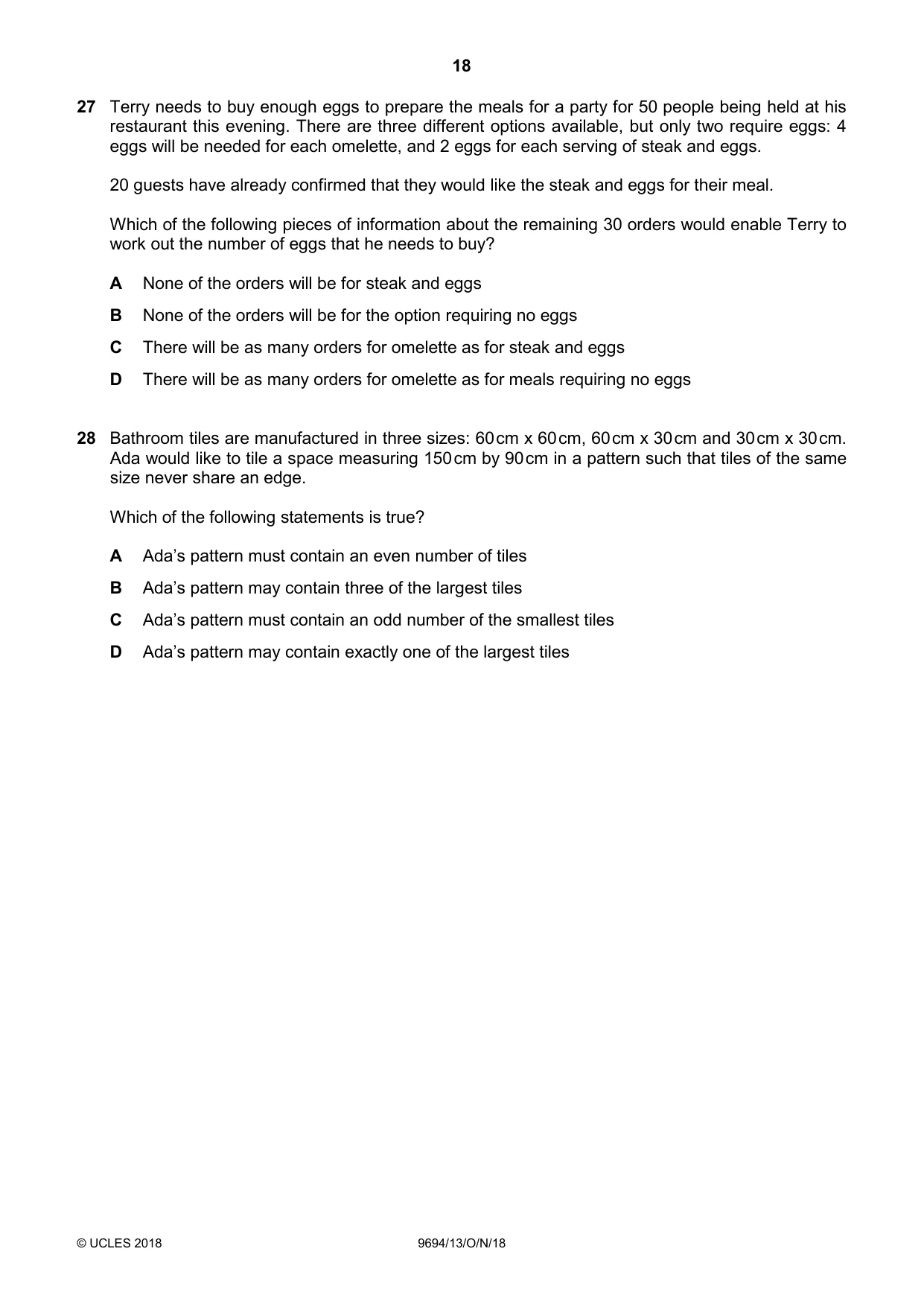Cambridge A Level Thinking Skills 9694 2018 Oct/Nov Paper 1 · Variant 3 question paper, page 18 of 20