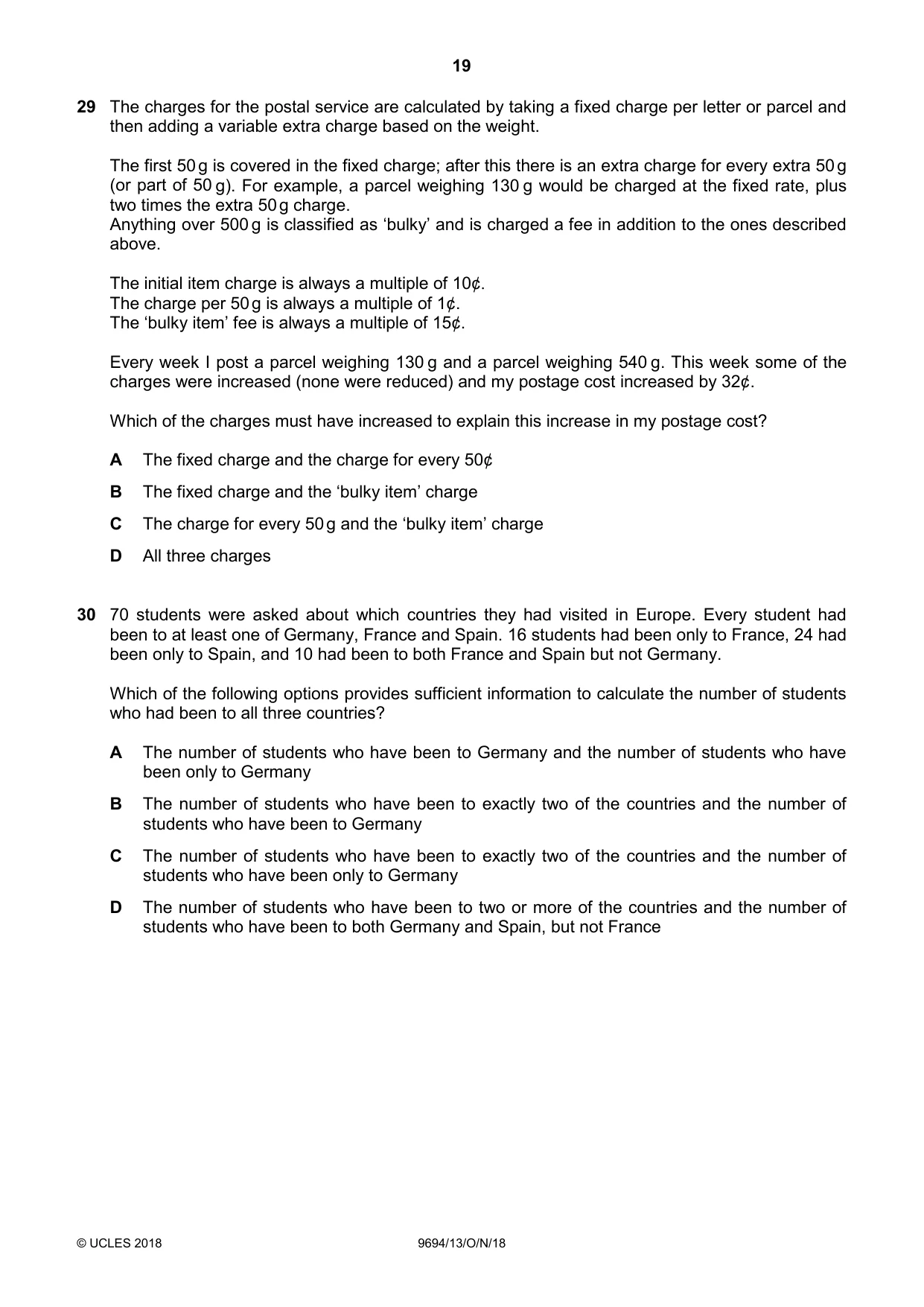 Cambridge A Level Thinking Skills 9694 2018 Oct/Nov Paper 1 · Variant 3 question paper, page 19 of 20