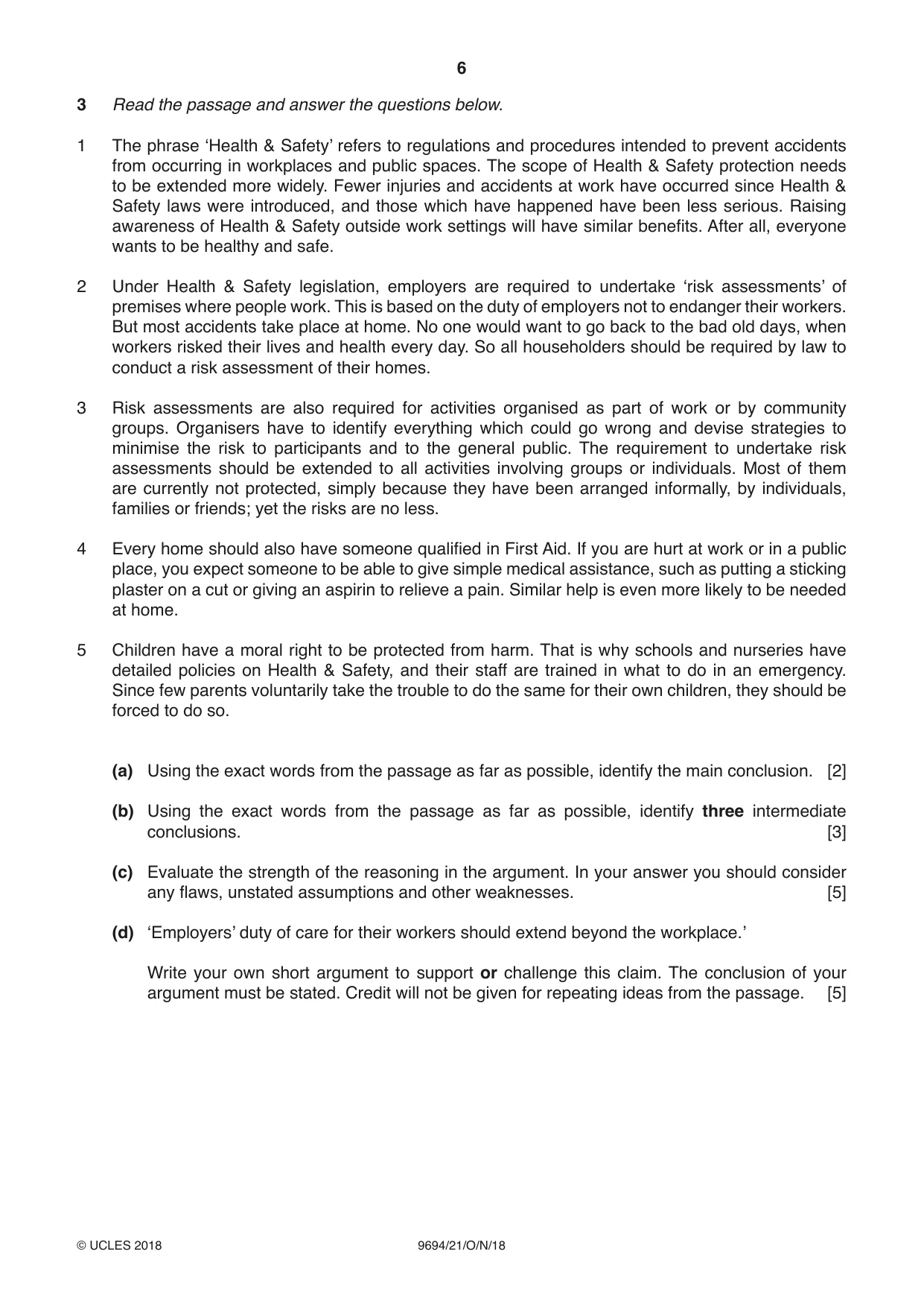 Cambridge A Level Thinking Skills 9694 2018 Oct/Nov Paper 2 · Variant 1 question paper, page 6 of 8