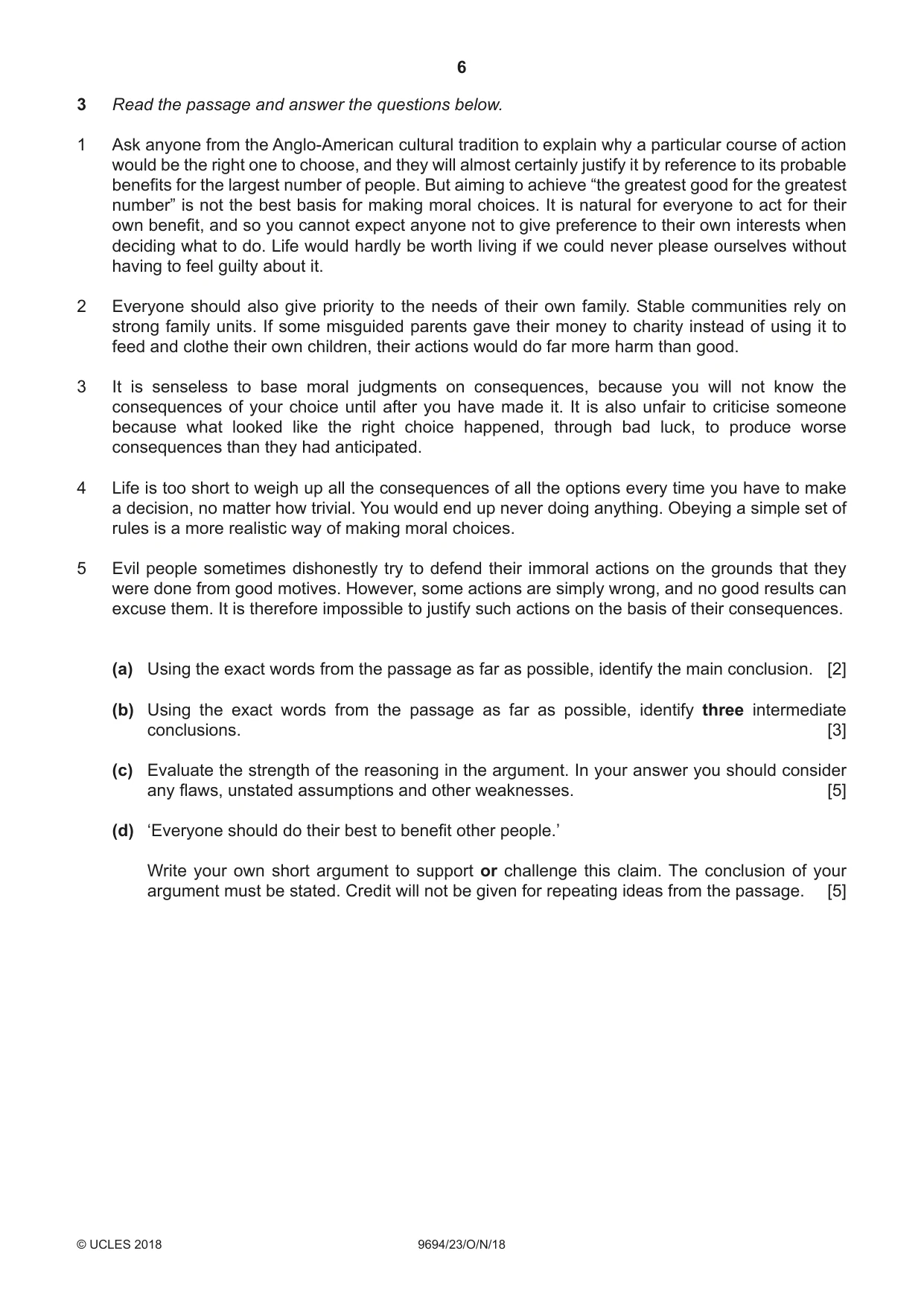 Cambridge A Level Thinking Skills 9694 2018 Oct/Nov Paper 2 · Variant 3 question paper, page 6 of 8