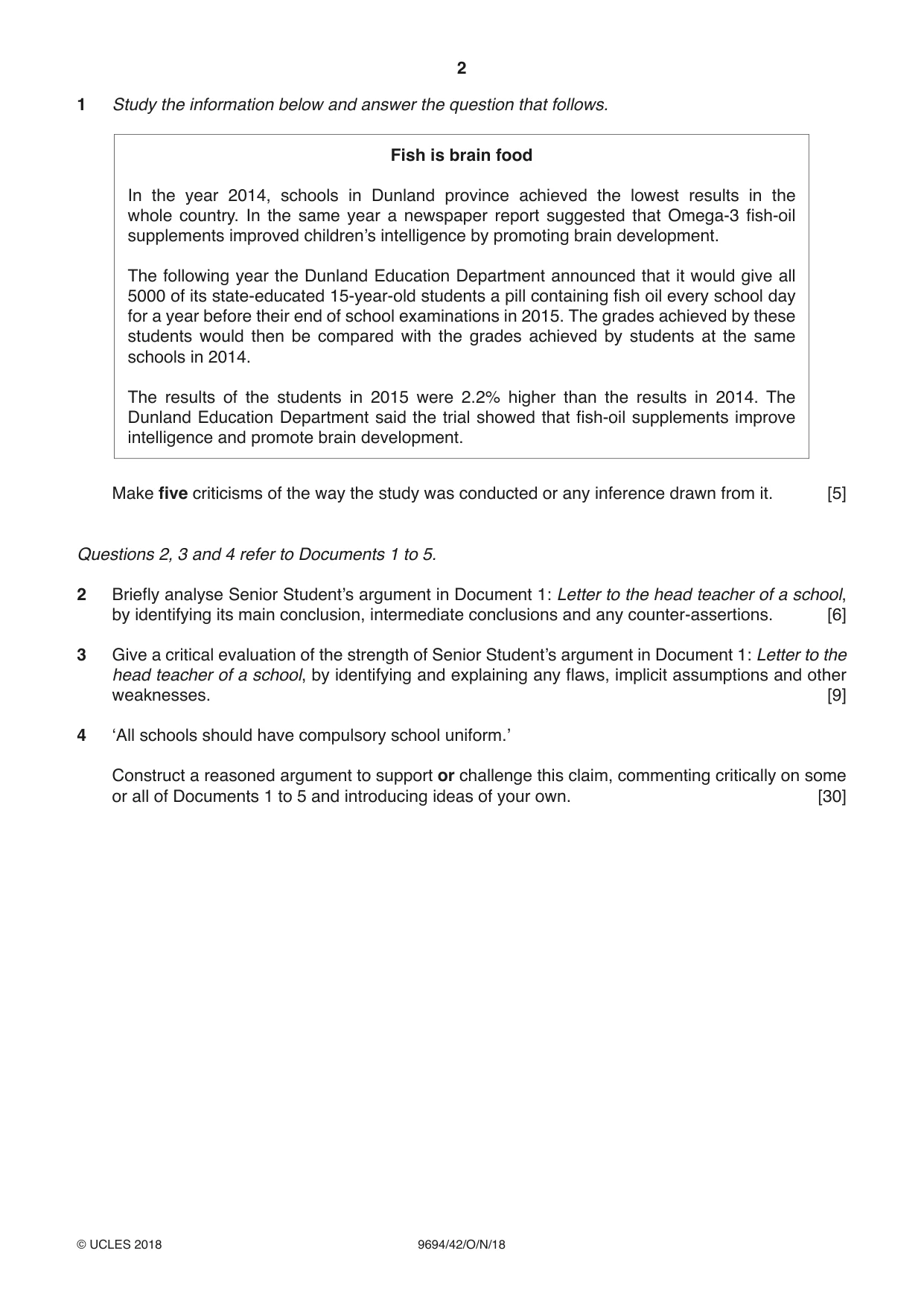 Cambridge A Level Thinking Skills 9694 2018 Oct/Nov Paper 4 · Variant 2 question paper, page 2 of 8