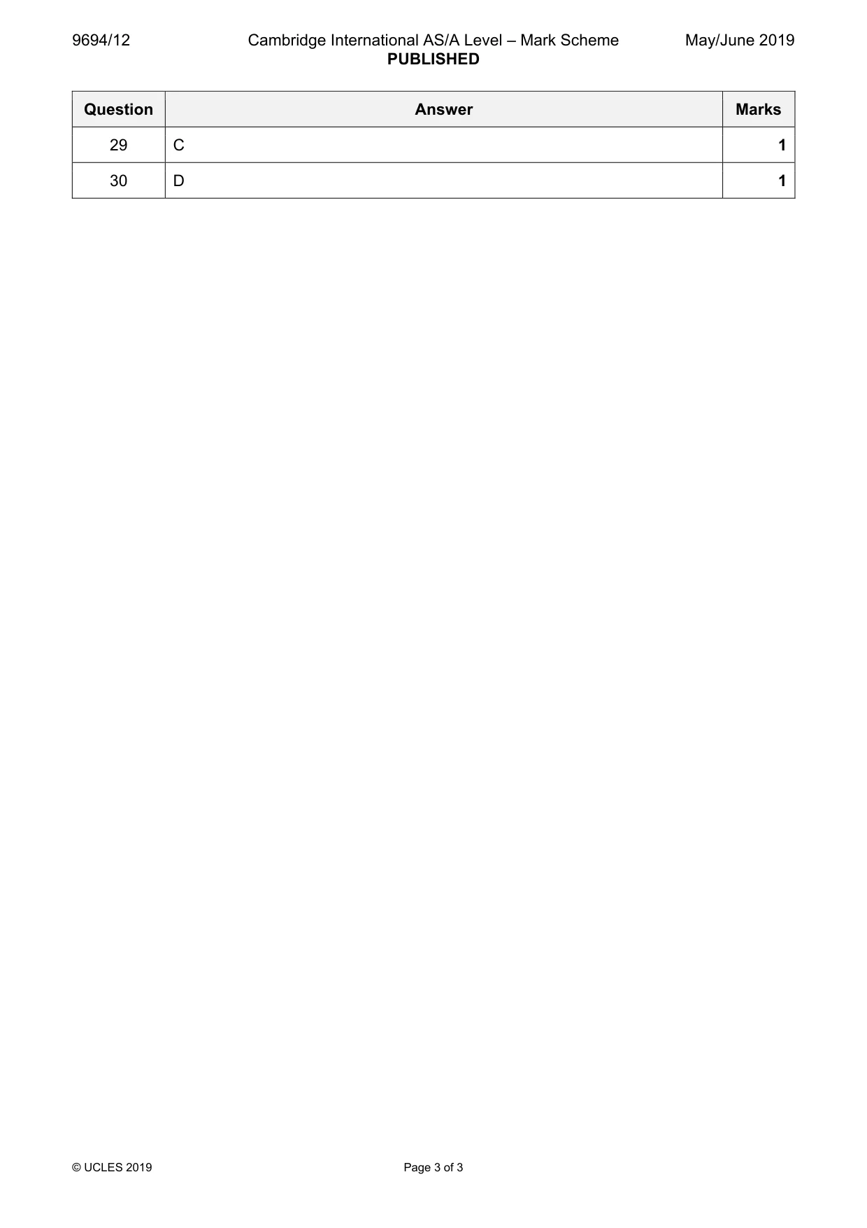 Mark scheme, page 3 of 3