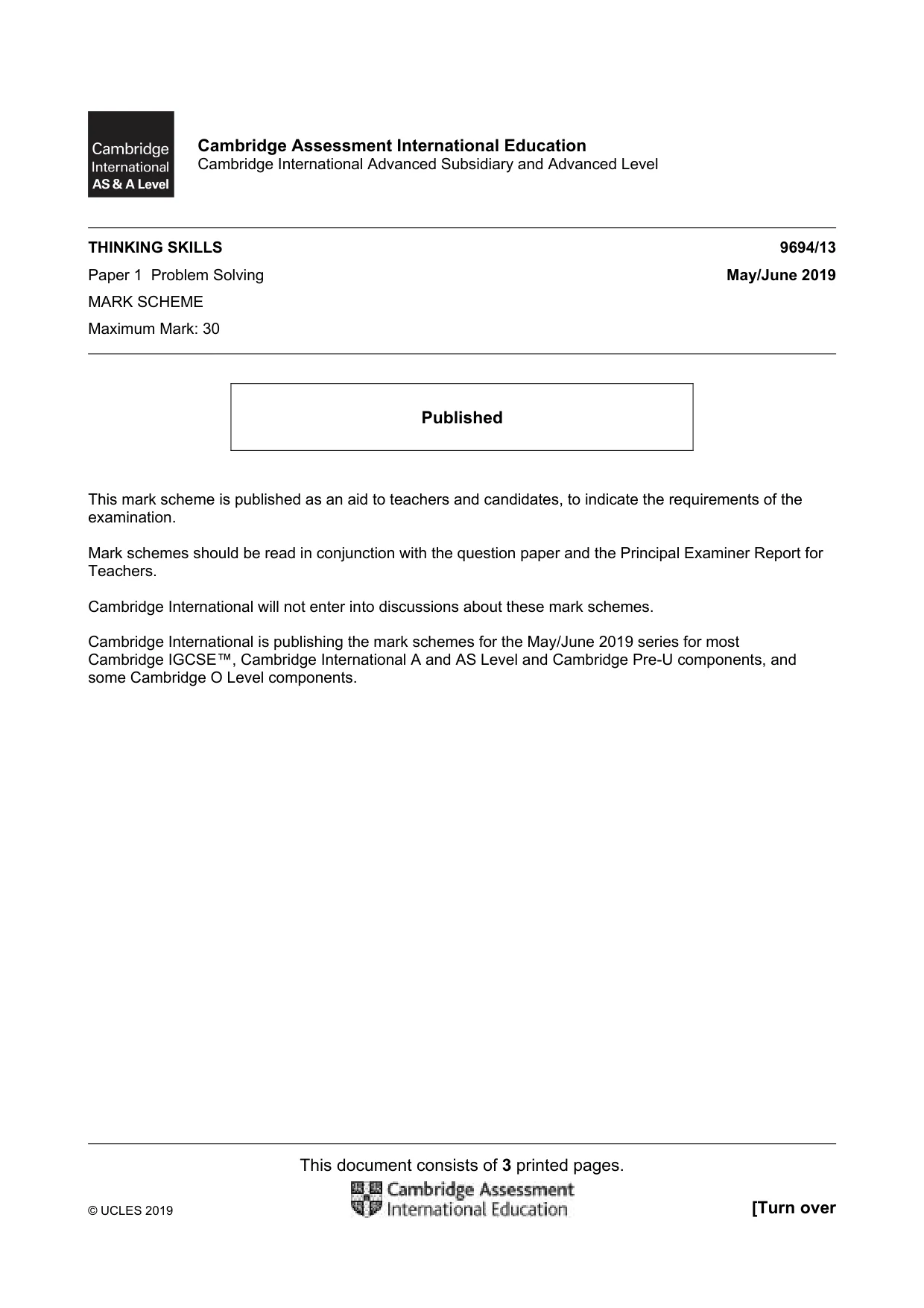 Mark scheme, page 1 of 3