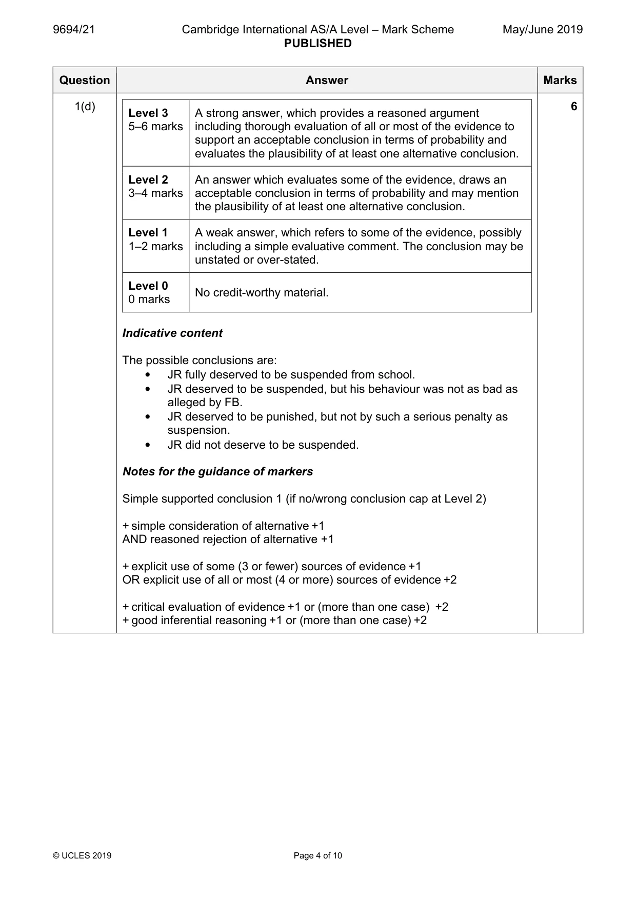 Mark scheme, page 4 of 10