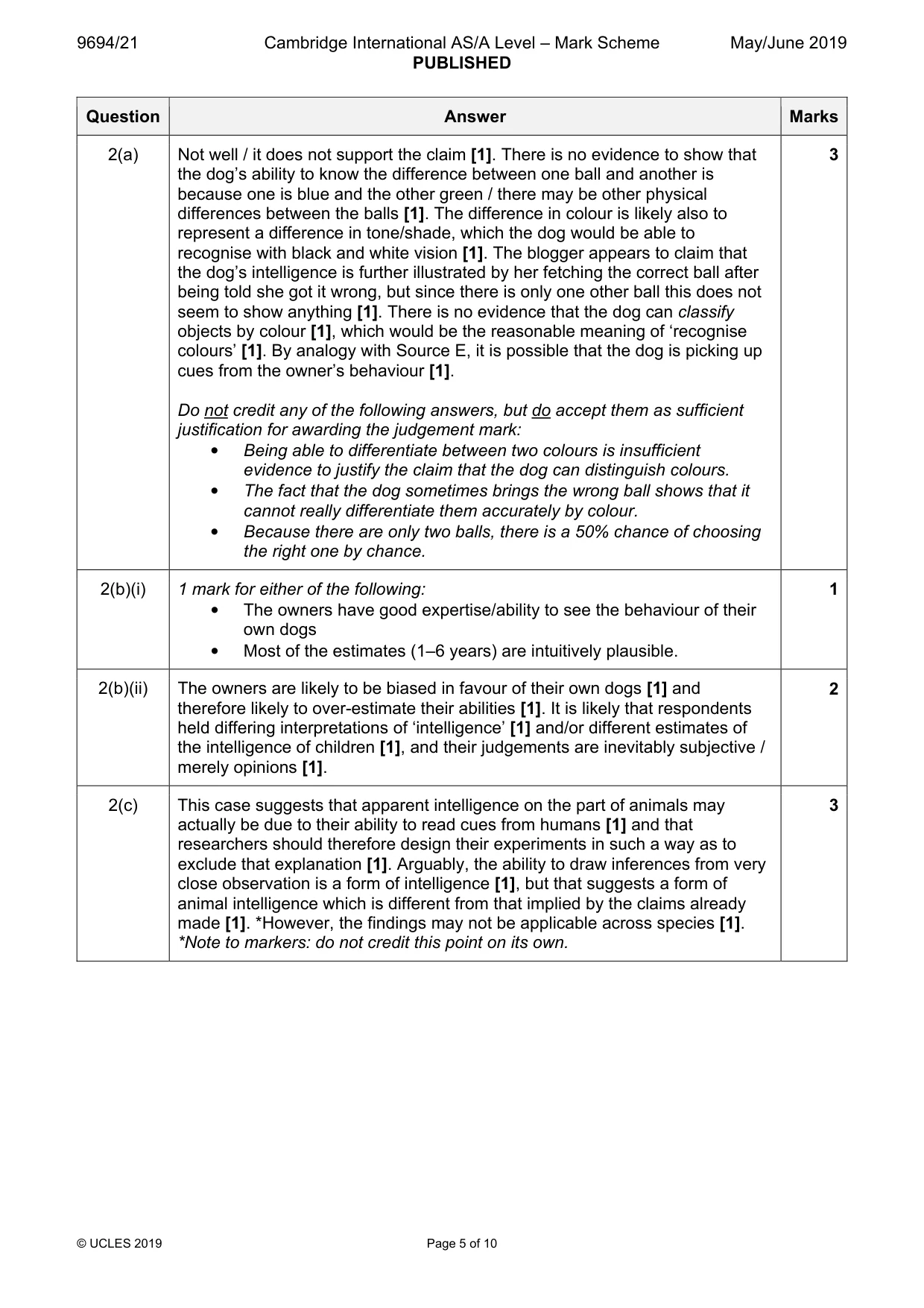 Mark scheme, page 5 of 10