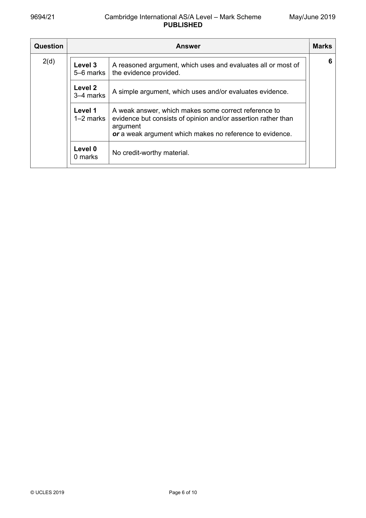 Mark scheme, page 6 of 10