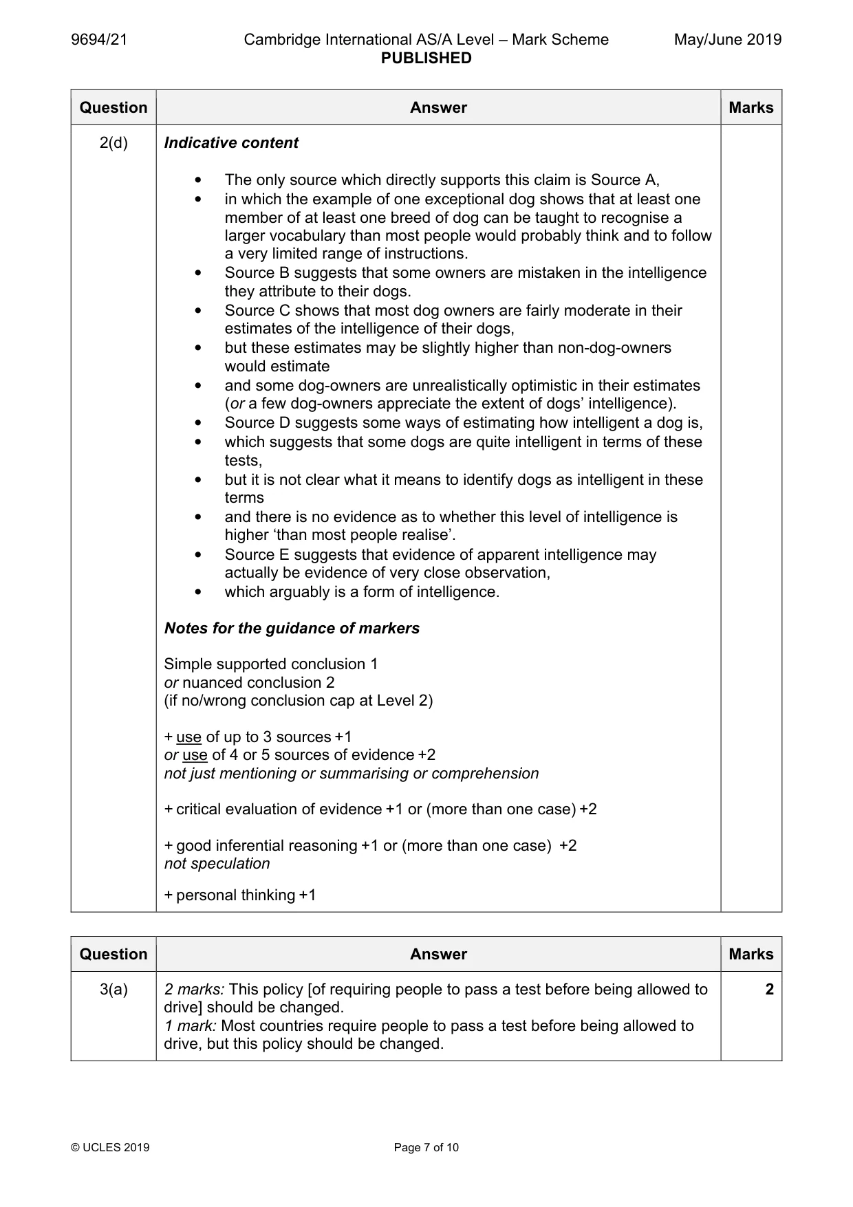Mark scheme, page 7 of 10