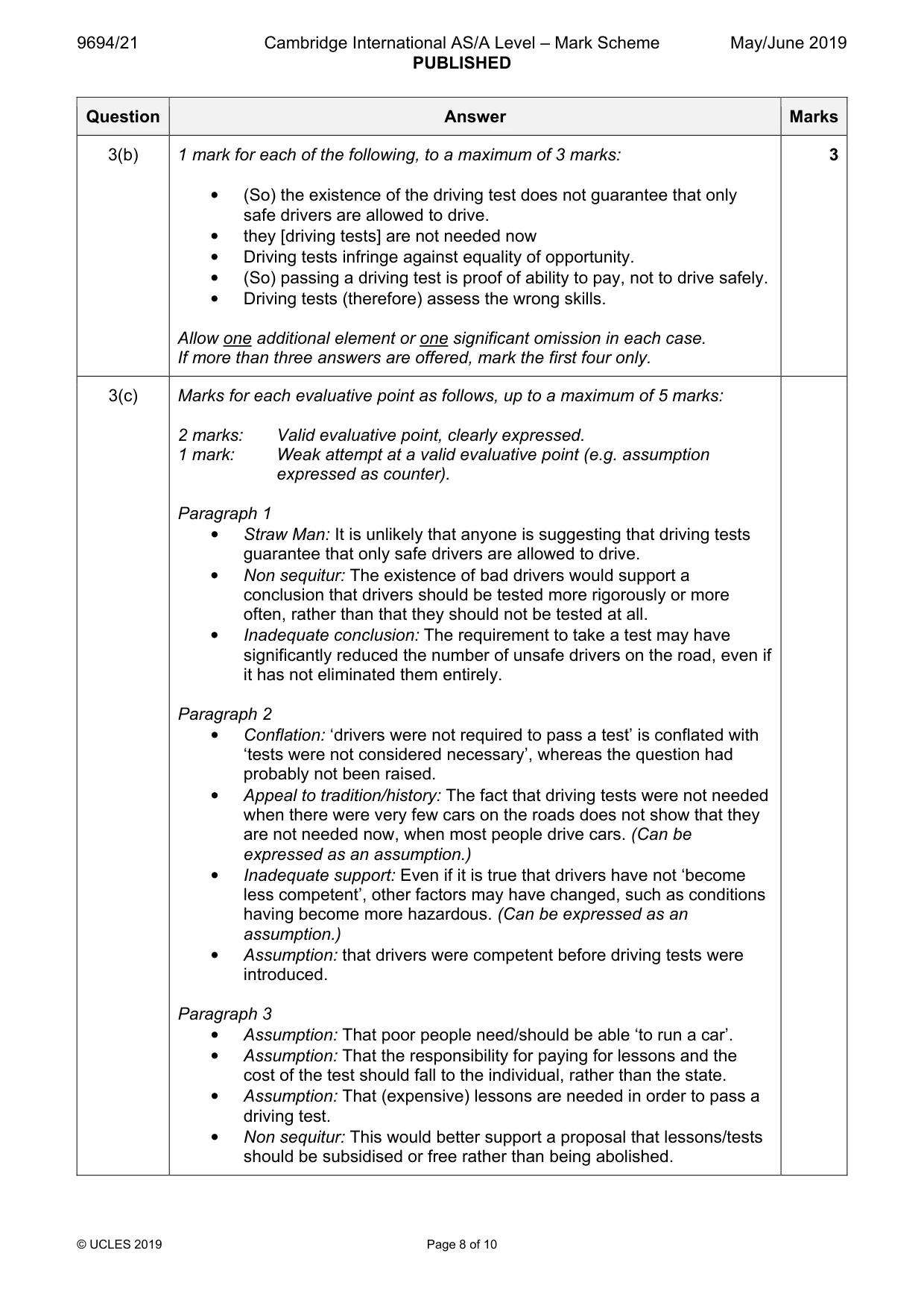 Mark scheme, page 8 of 10