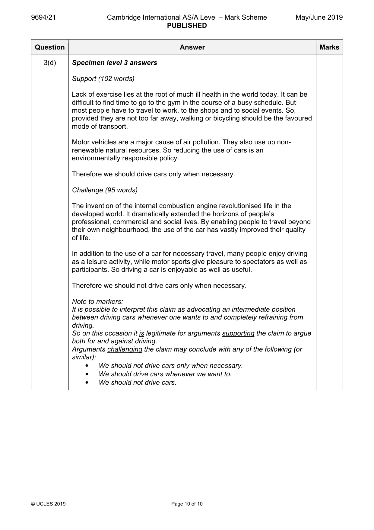Mark scheme, page 10 of 10