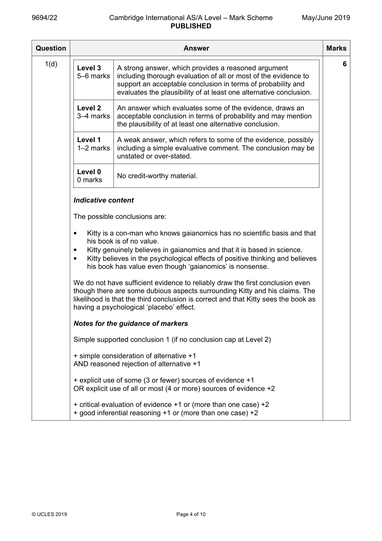 Mark scheme, page 4 of 10
