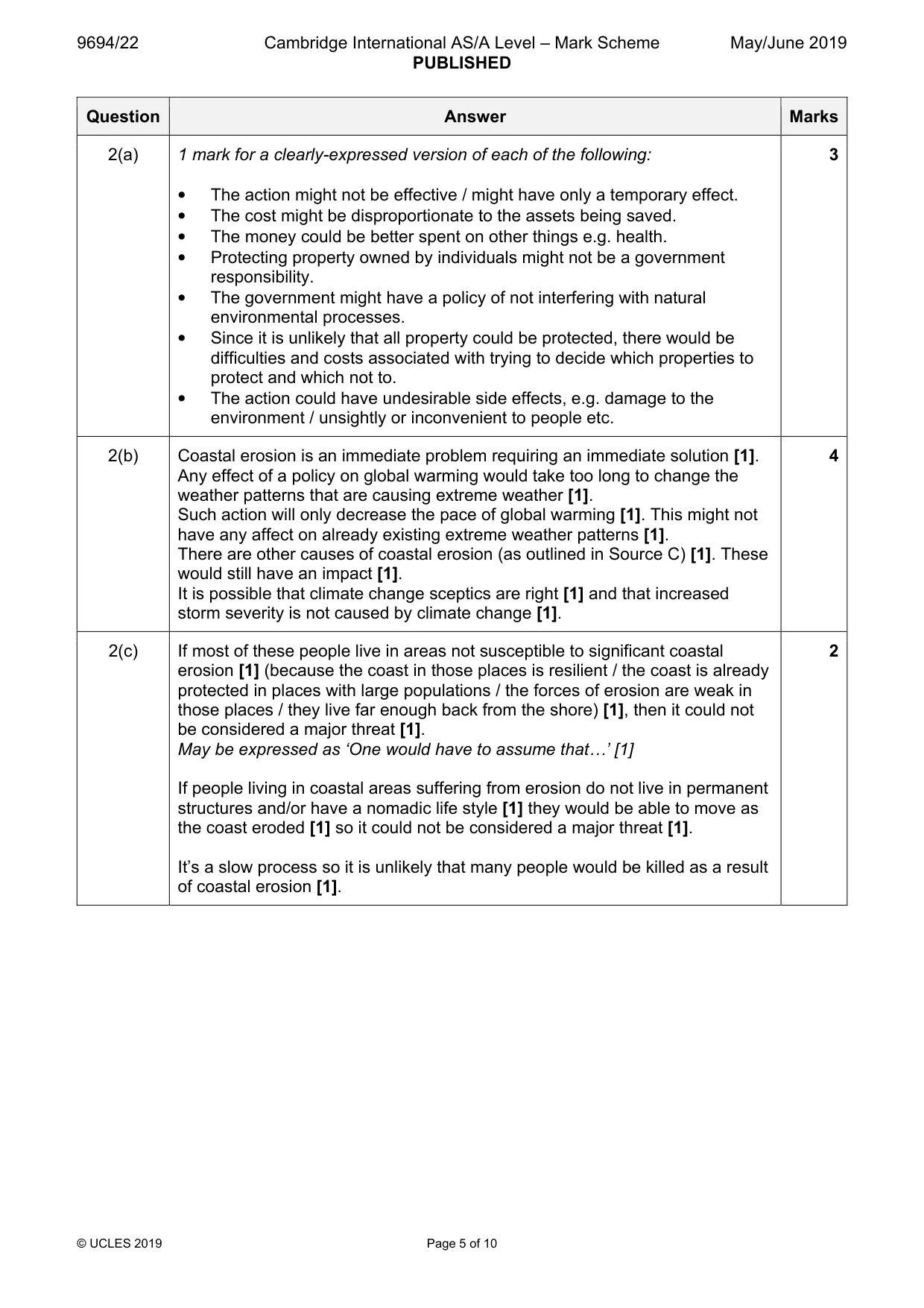 Mark scheme, page 5 of 10