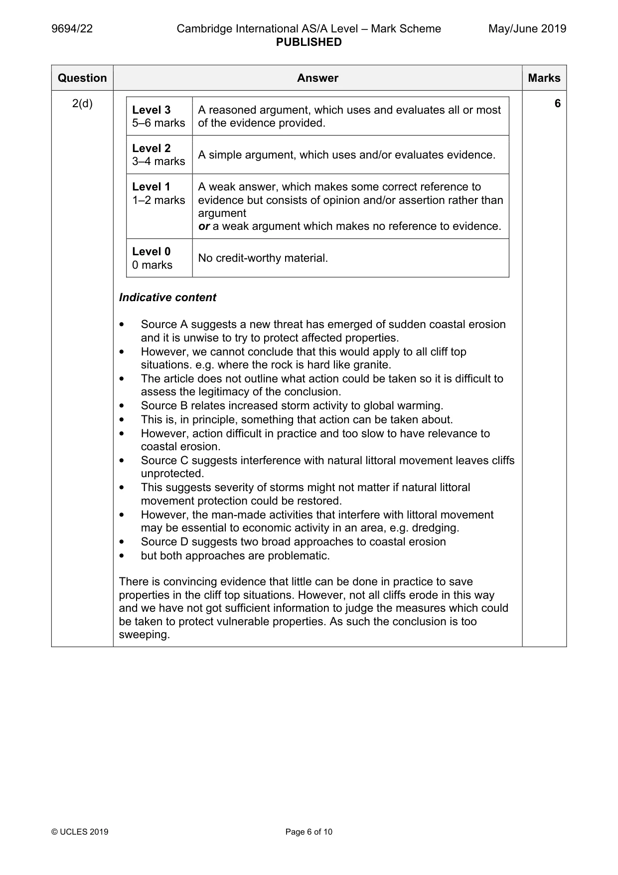 Mark scheme, page 6 of 10