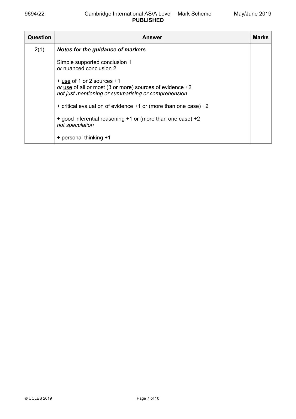 Mark scheme, page 7 of 10