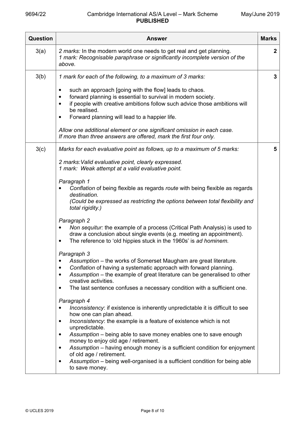 Mark scheme, page 8 of 10