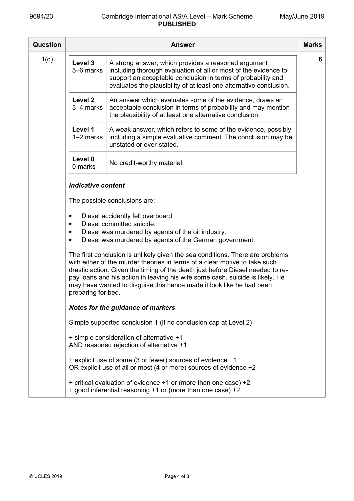 Mark scheme, page 4 of 8